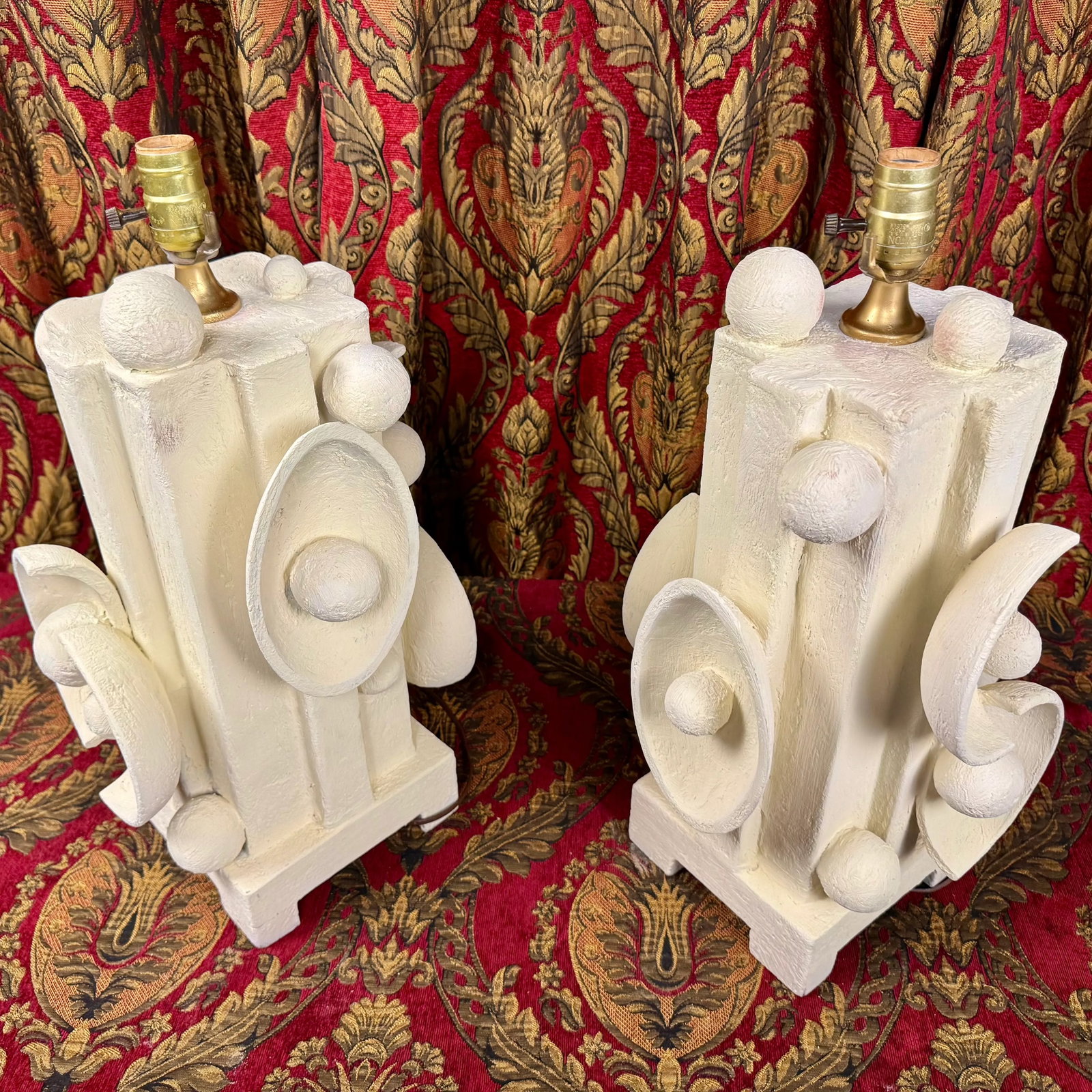 Contemporary 1980s Plaster and Wood Lamps With Abstract Shapes - A Pair - 3