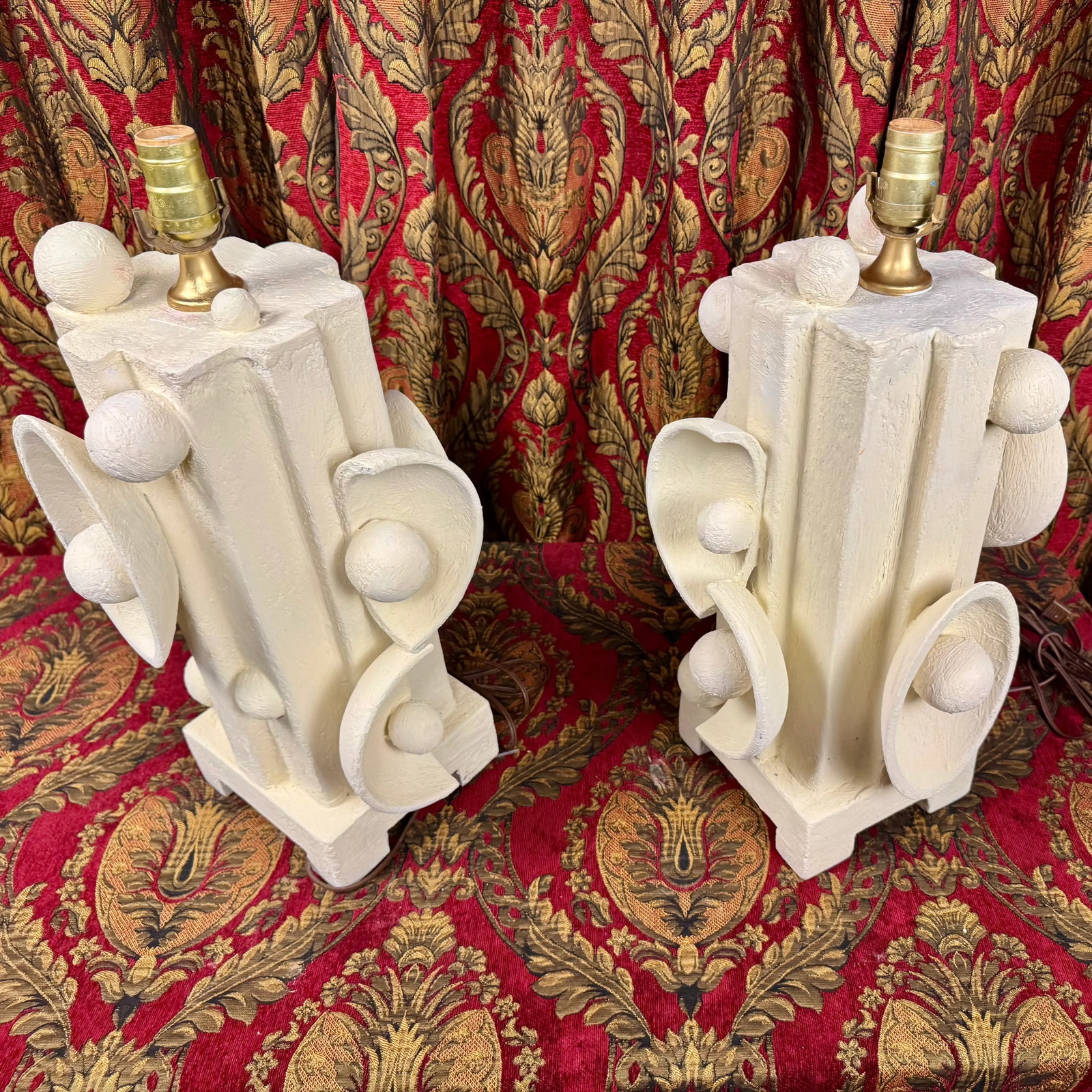 Contemporary 1980s Plaster and Wood Lamps With Abstract Shapes - A Pair - 4