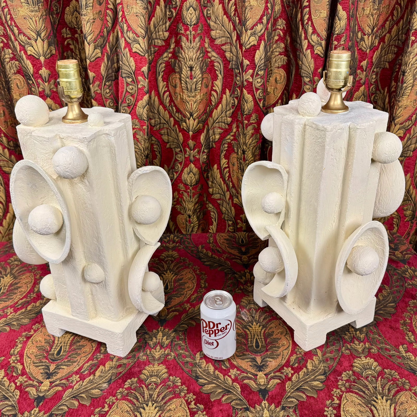 Contemporary 1980s Plaster and Wood Lamps With Abstract Shapes - A Pair - 5