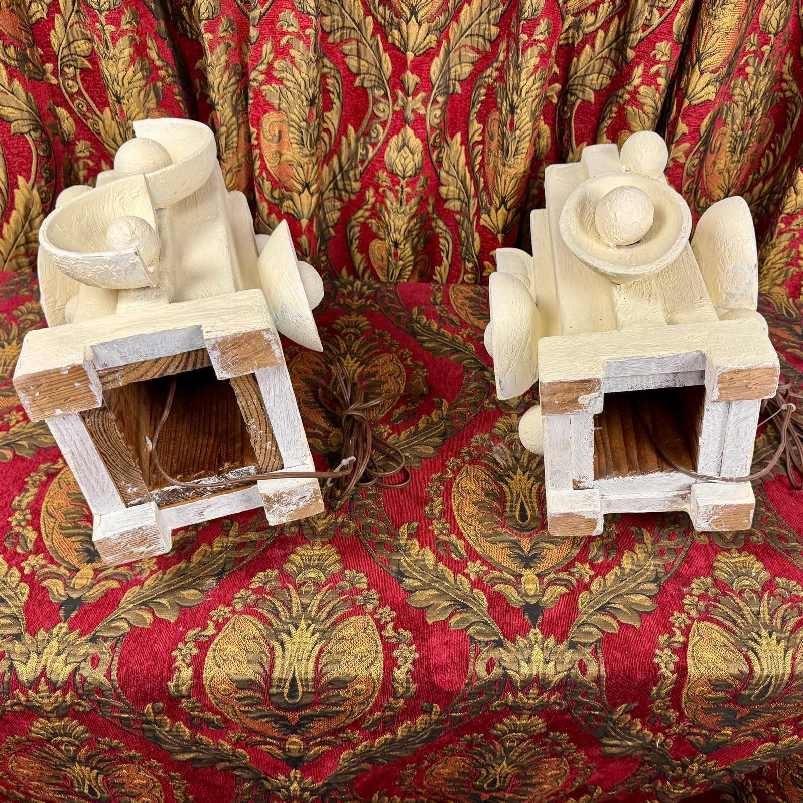 Contemporary 1980s Plaster and Wood Lamps With Abstract Shapes - A Pair - 6