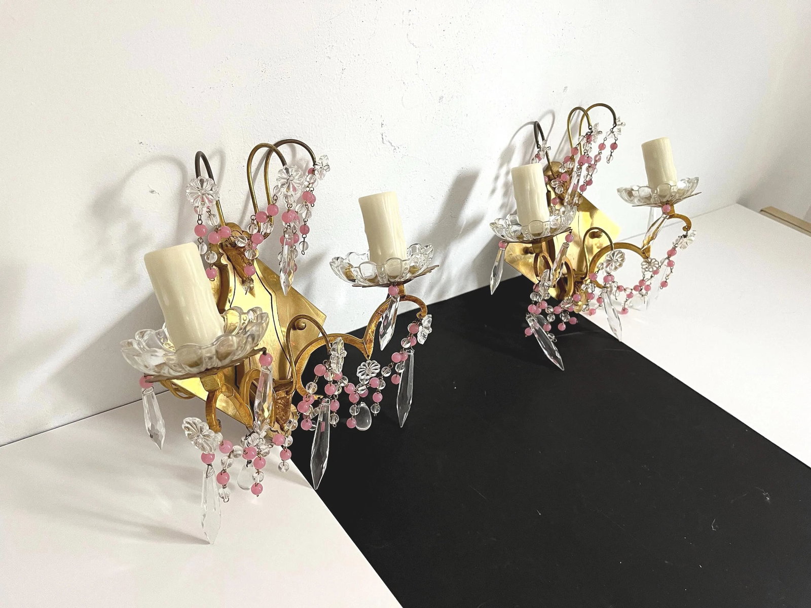 Midcentury French Crystal Sconces - a Pair - 10