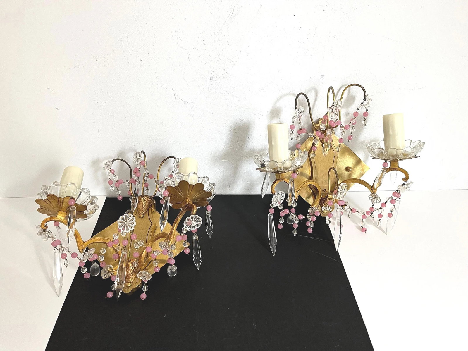 Midcentury French Crystal Sconces - a Pair - 11