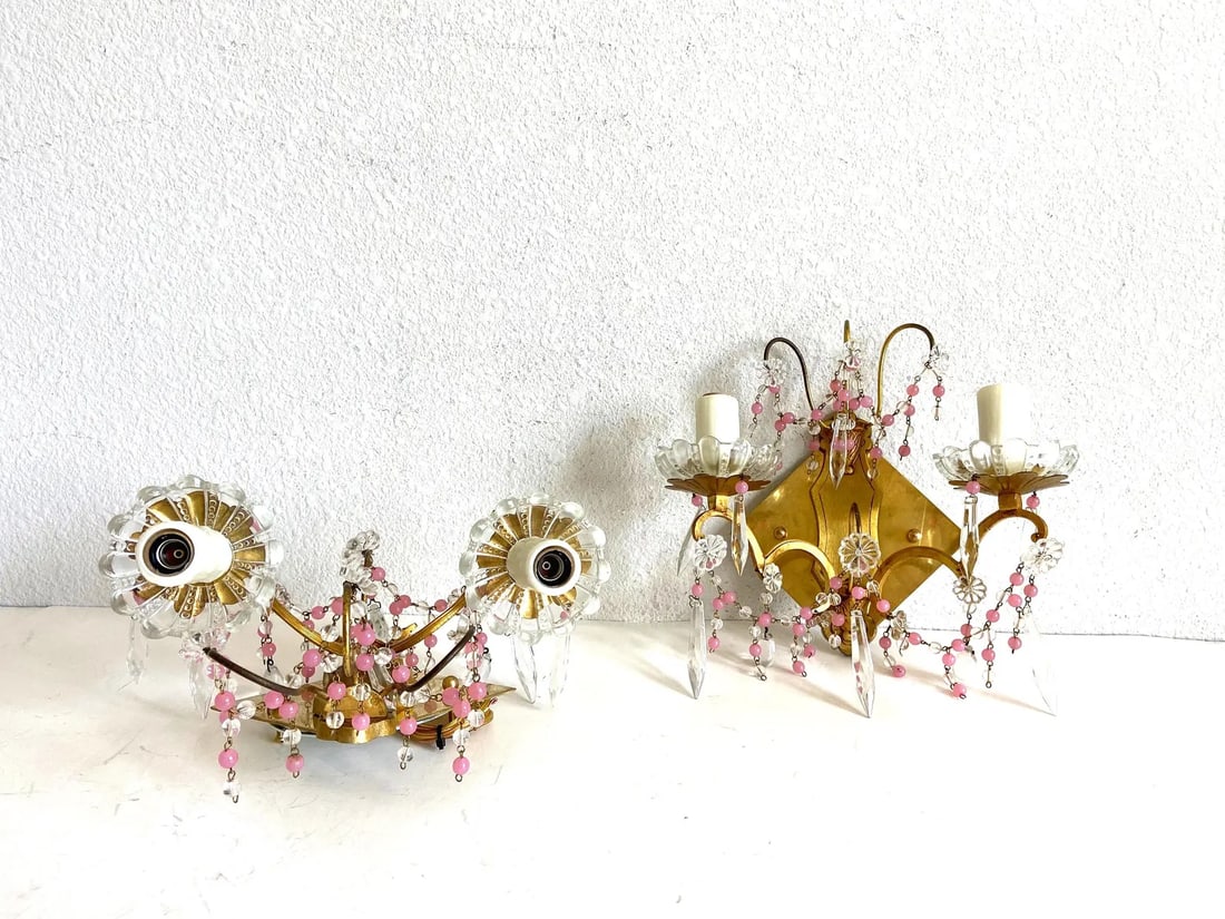 Midcentury French Crystal Sconces - a Pair - 12