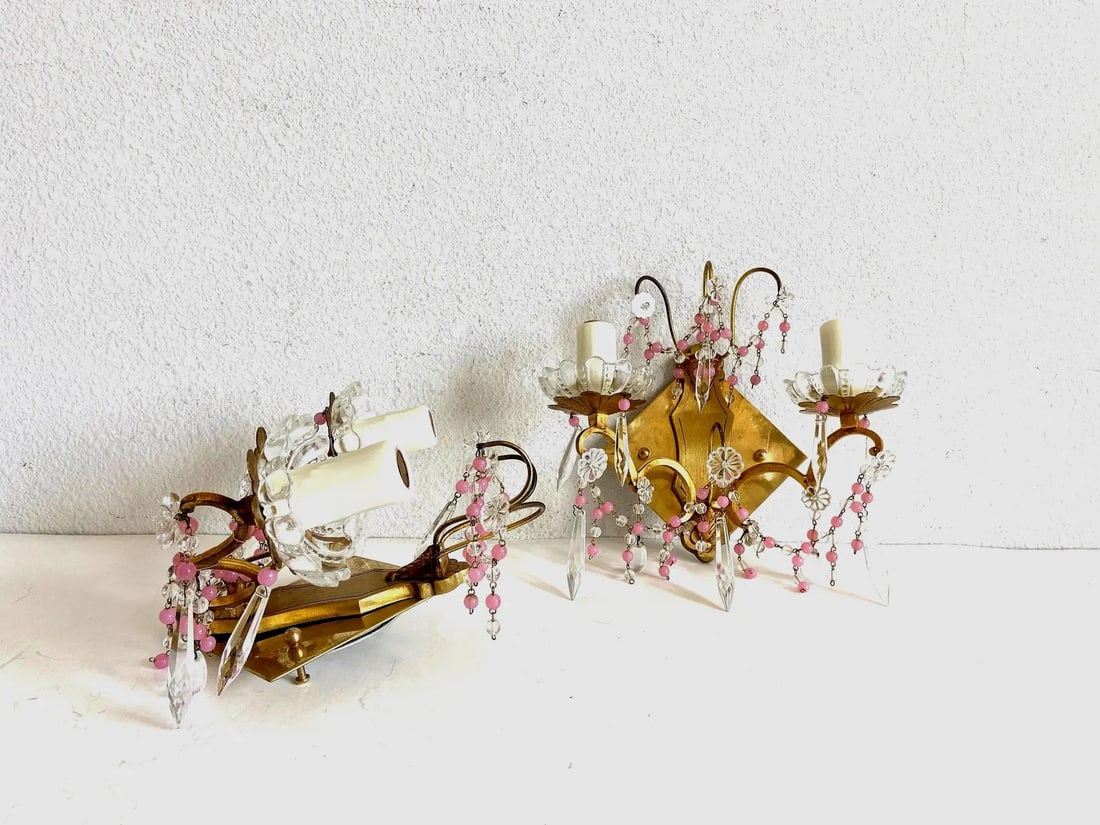 Midcentury French Crystal Sconces - a Pair - 13