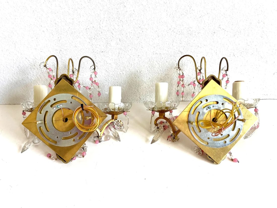 Midcentury French Crystal Sconces - a Pair - 14