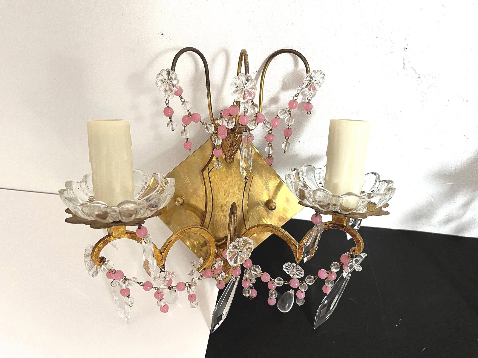 Midcentury French Crystal Sconces - a Pair - 4