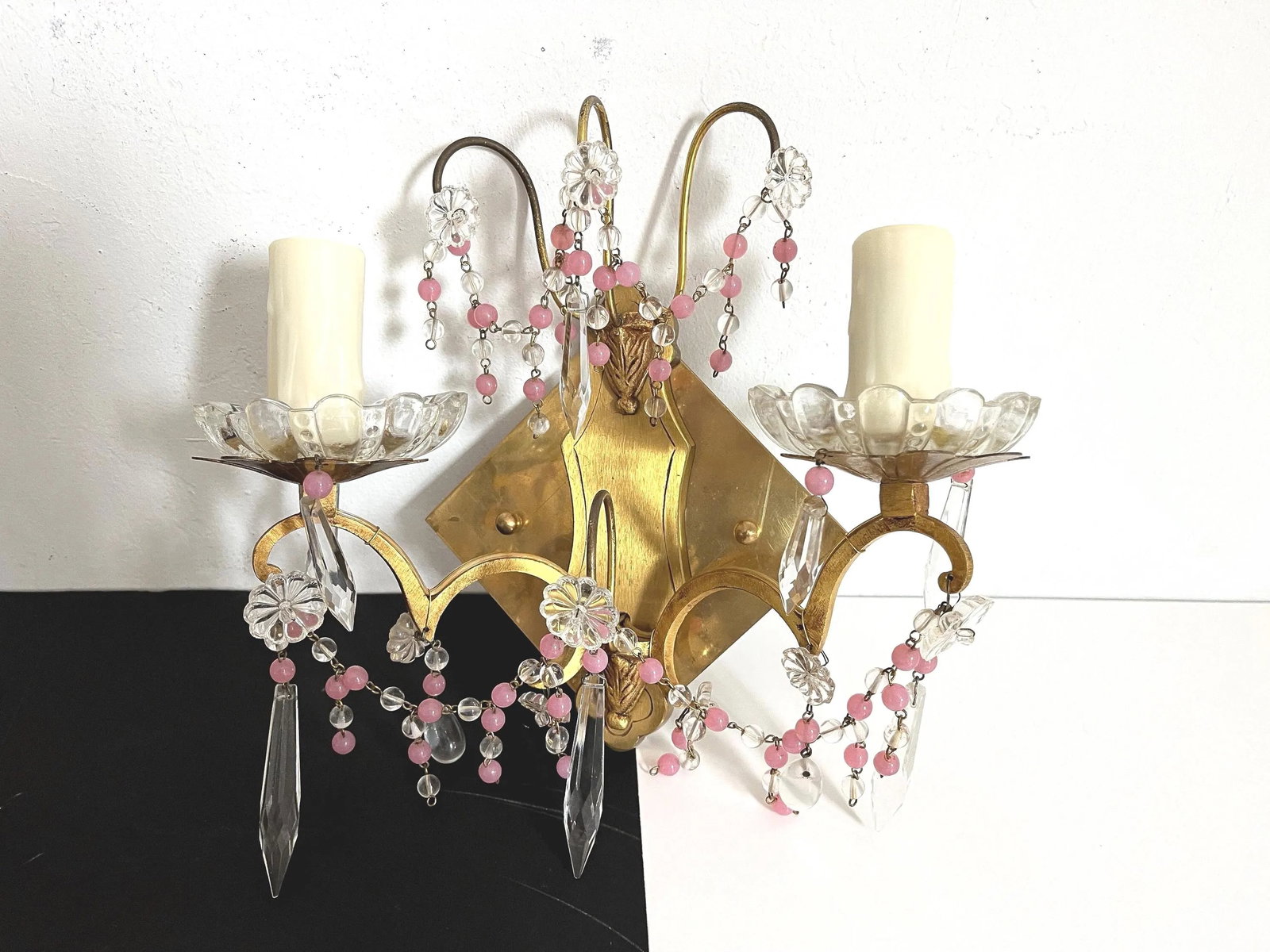 Midcentury French Crystal Sconces - a Pair - 9