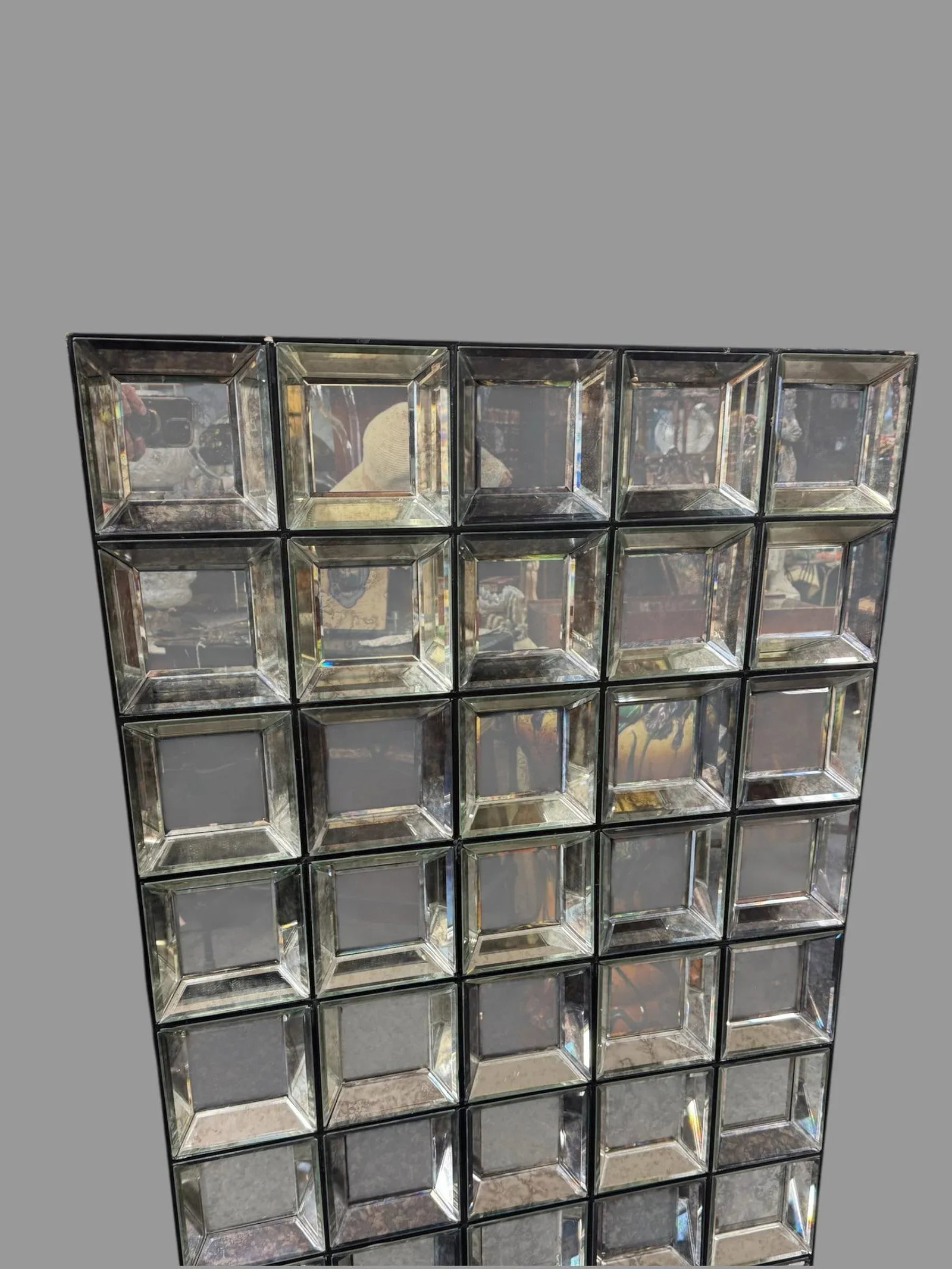 Vintage Retro Deco Multi Square Distressed Wall Hanging Beveled Mirror - 3