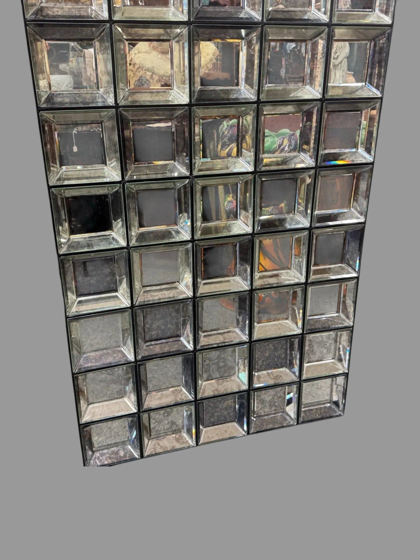 Vintage Retro Deco Multi Square Distressed Wall Hanging Beveled Mirror - 4