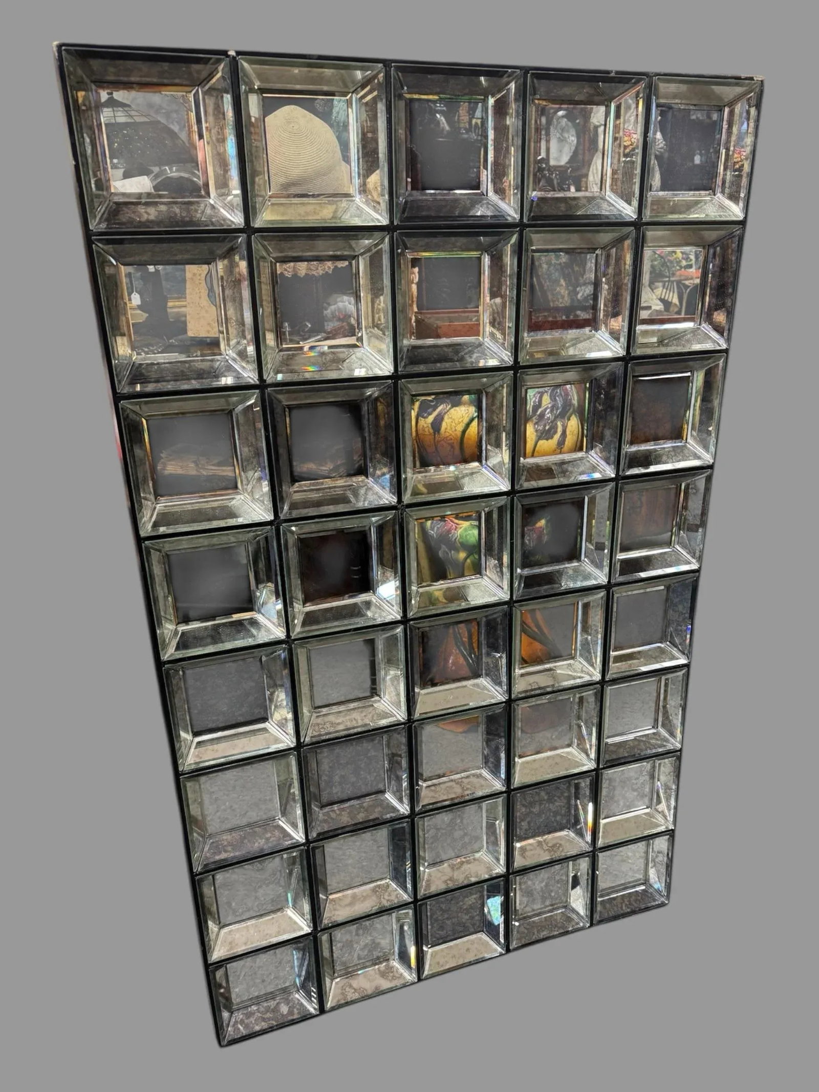 Vintage Retro Deco Multi Square Distressed Wall Hanging Beveled Mirror - 7