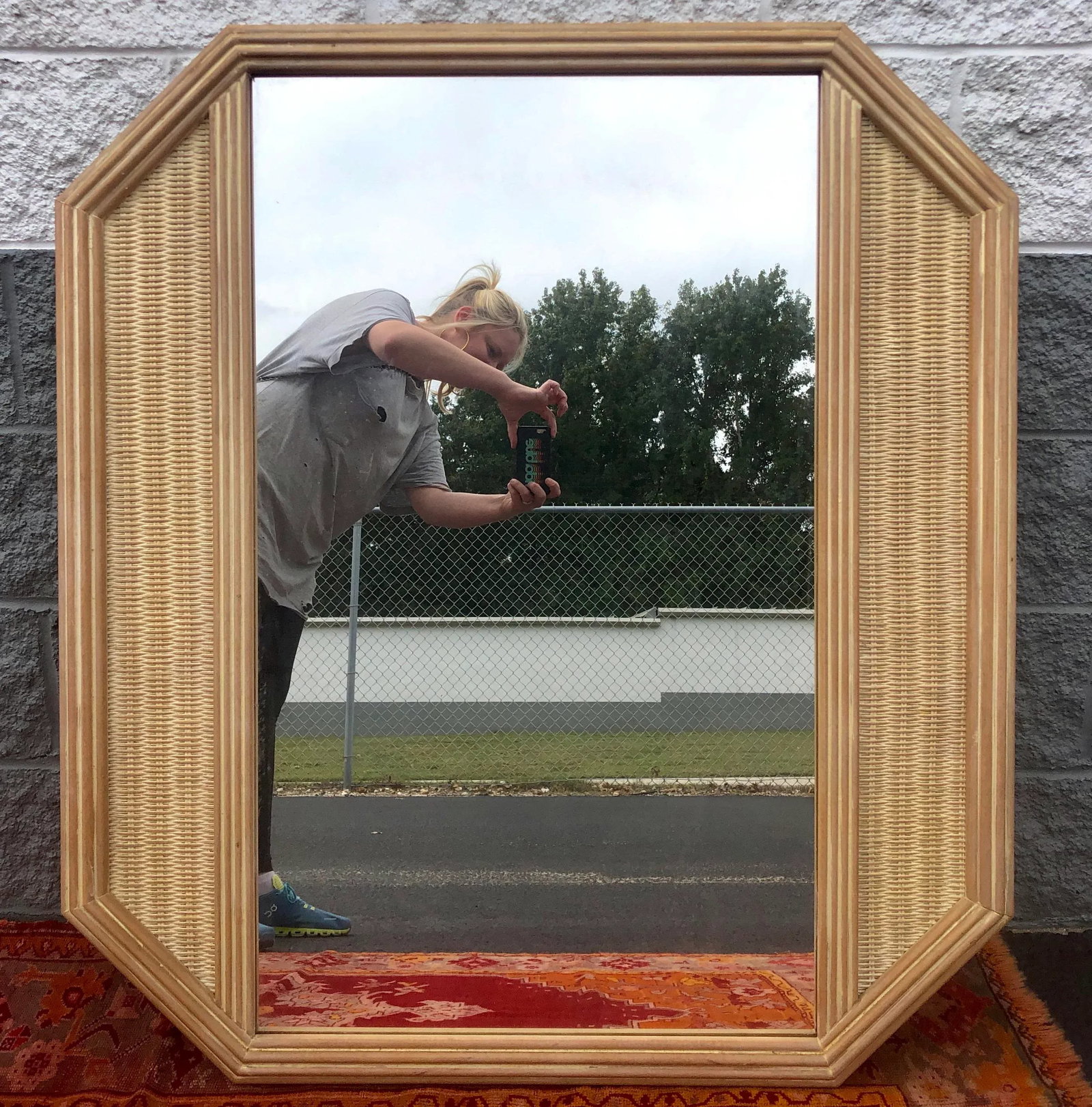 Large Geometric Octagonal Natural Woven Wicker Mirror - 11