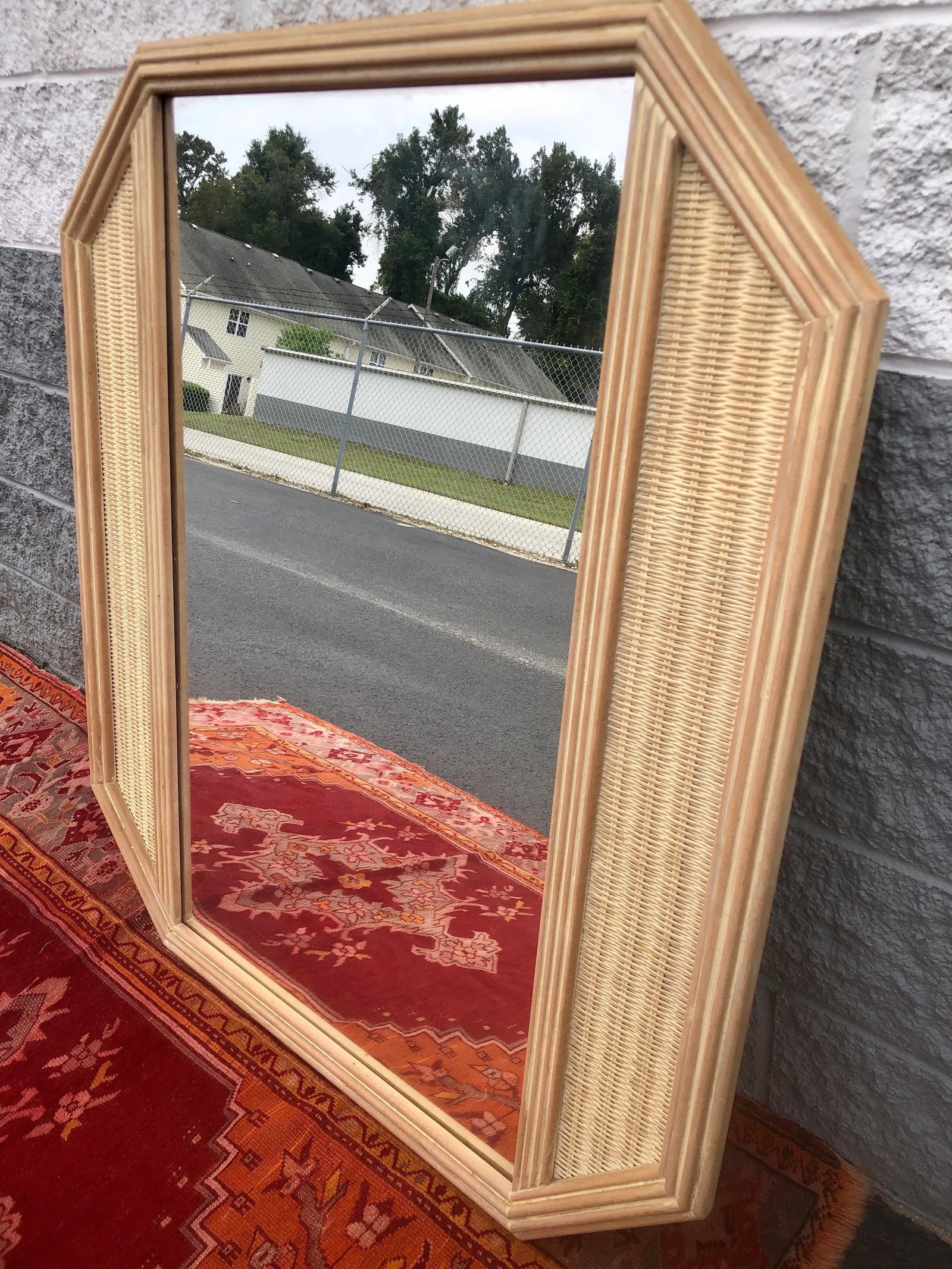 Large Geometric Octagonal Natural Woven Wicker Mirror - 2