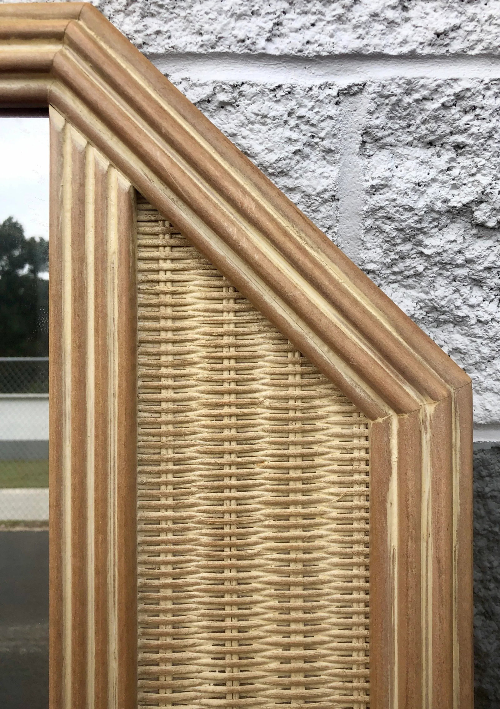 Large Geometric Octagonal Natural Woven Wicker Mirror - 3