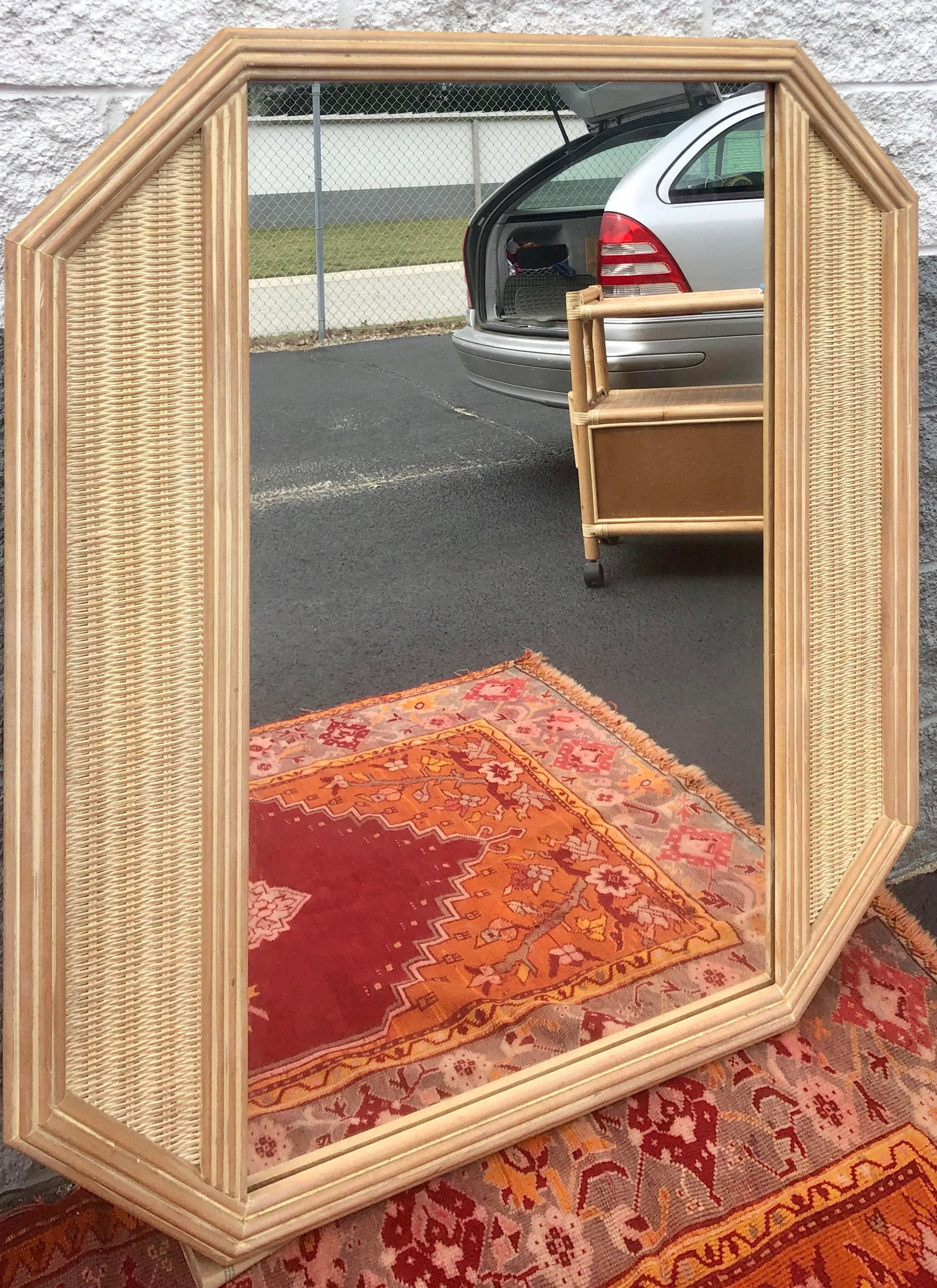 Large Geometric Octagonal Natural Woven Wicker Mirror - 7