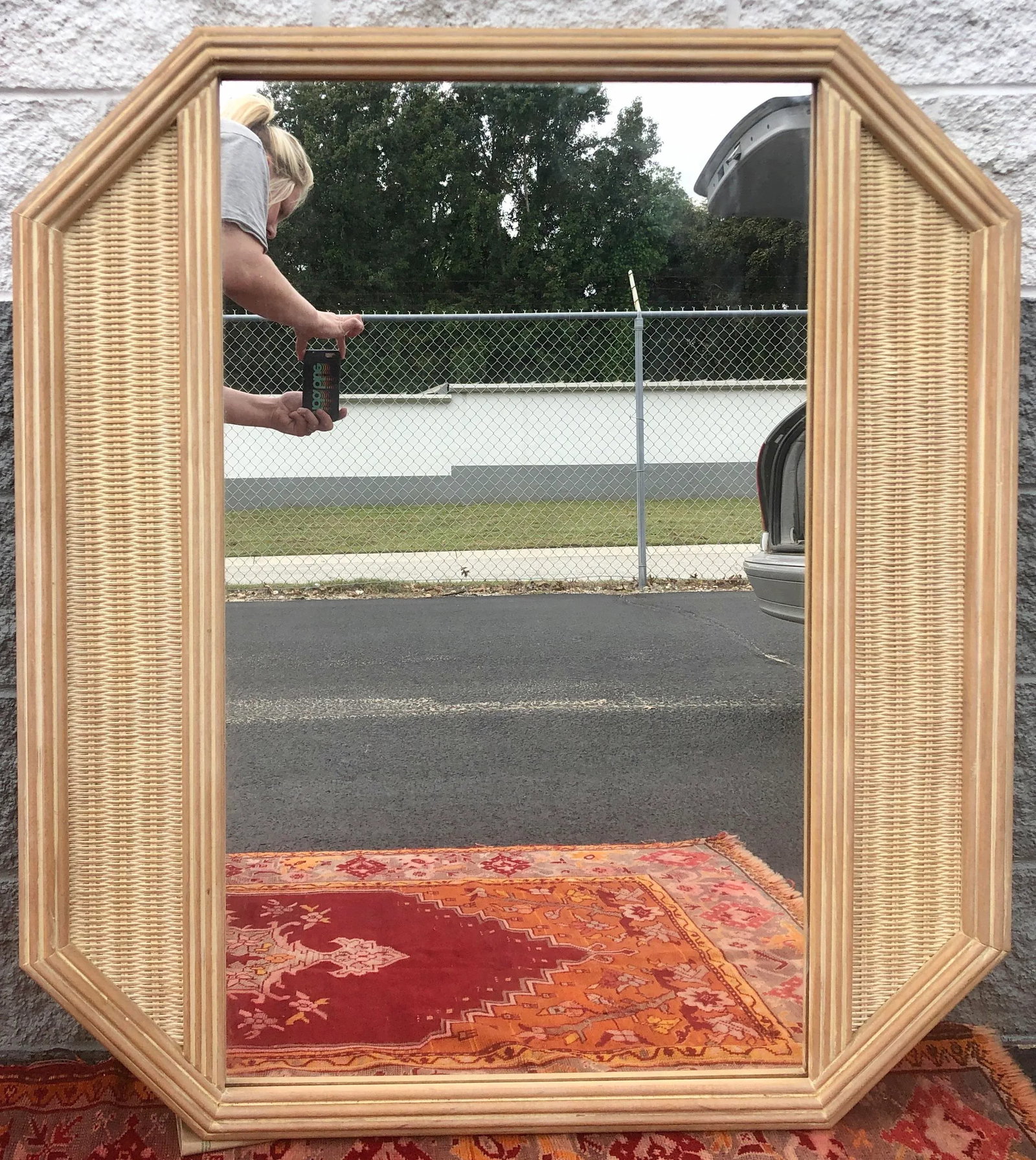 Large Geometric Octagonal Natural Woven Wicker Mirror - 8