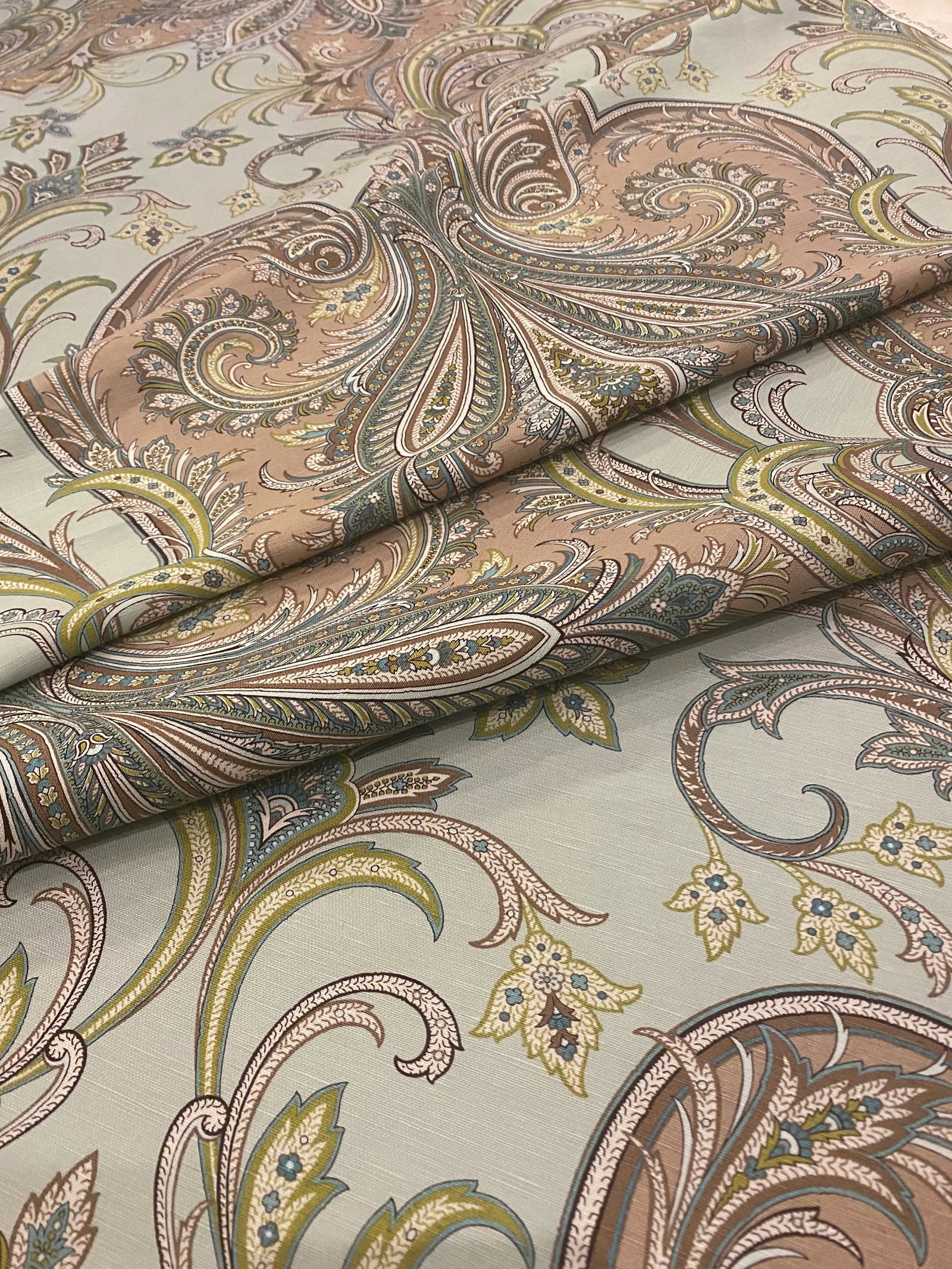 Brunchwig & Fils Balvenie Paisley Fabric in Aqua & Taupe - 6+ Yards - 4