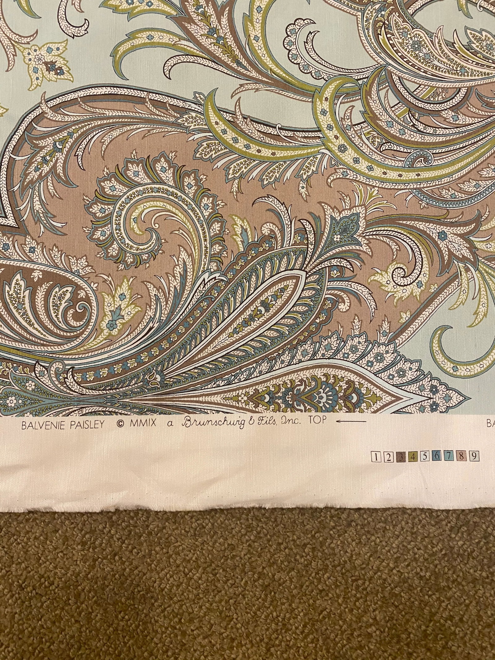 Brunchwig & Fils Balvenie Paisley Fabric in Aqua & Taupe - 6+ Yards - 5