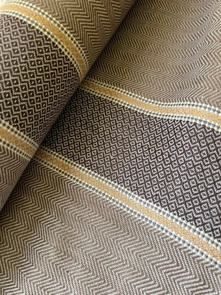 Rogers & Goffigon "Dalloway" Linen in Tudor Brown - 5 Yards: New Rogers & Goffigon 100% Linen in Tudor Brown. 59" Wide. Approximate Repeat H-9 1/2" V-5/16". Condition: Imperfections: No Imperfections Condition Notes: New, original tape marking specs from R&G.