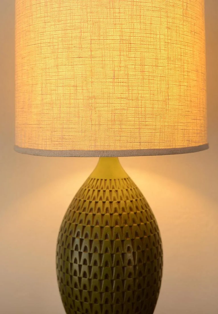 Mid-Century Green Abstract Pattern Molded Metal Table Lamp - 10