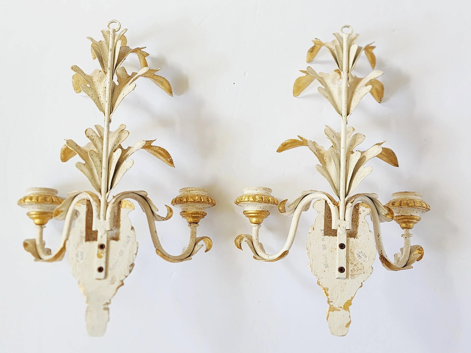 Vintage Italian Giltwood & Tole Pineapple Candle Wall Sconces - 5