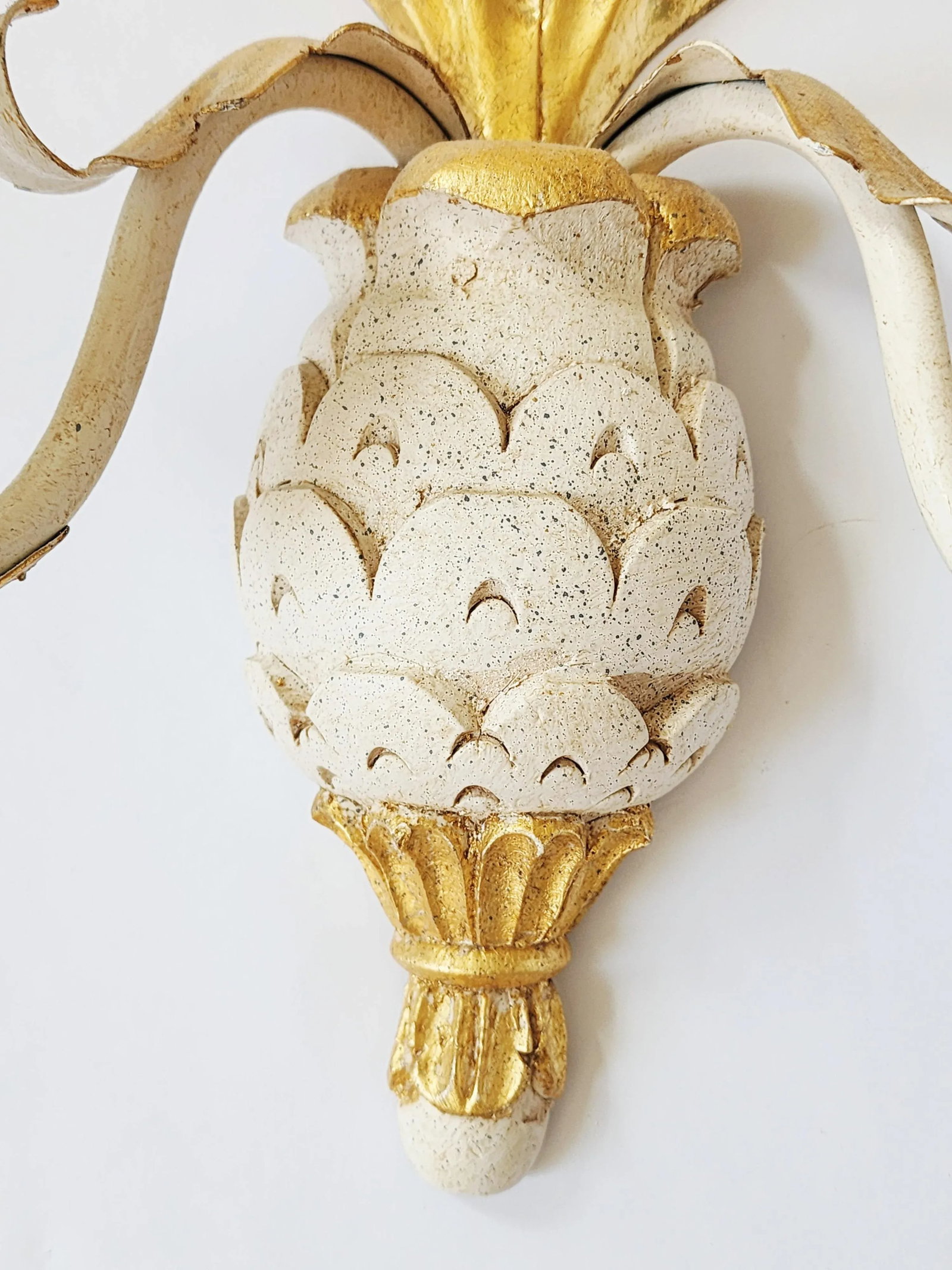 Vintage Italian Giltwood & Tole Pineapple Candle Wall Sconces - 6