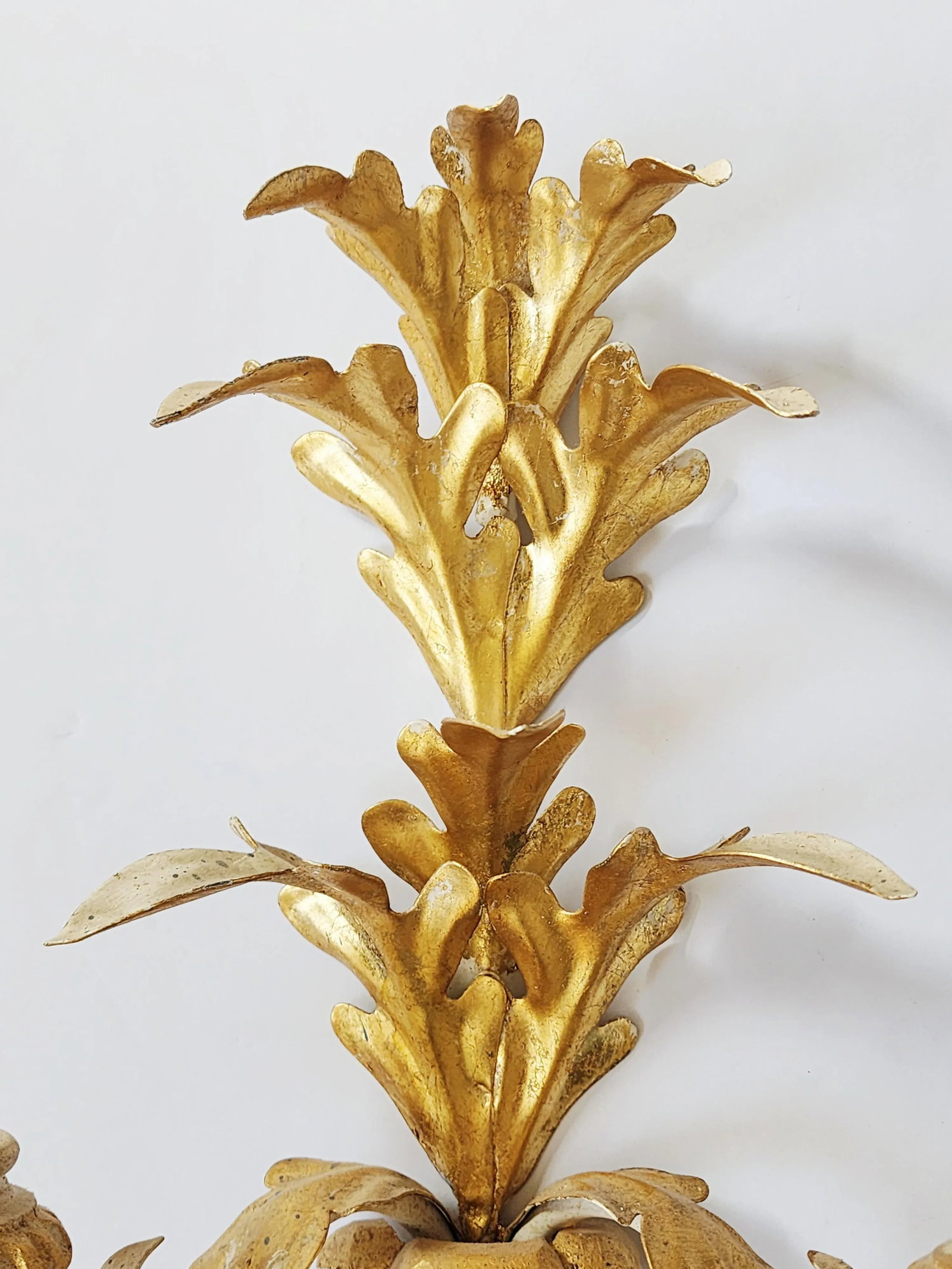 Vintage Italian Giltwood & Tole Pineapple Candle Wall Sconces - 7