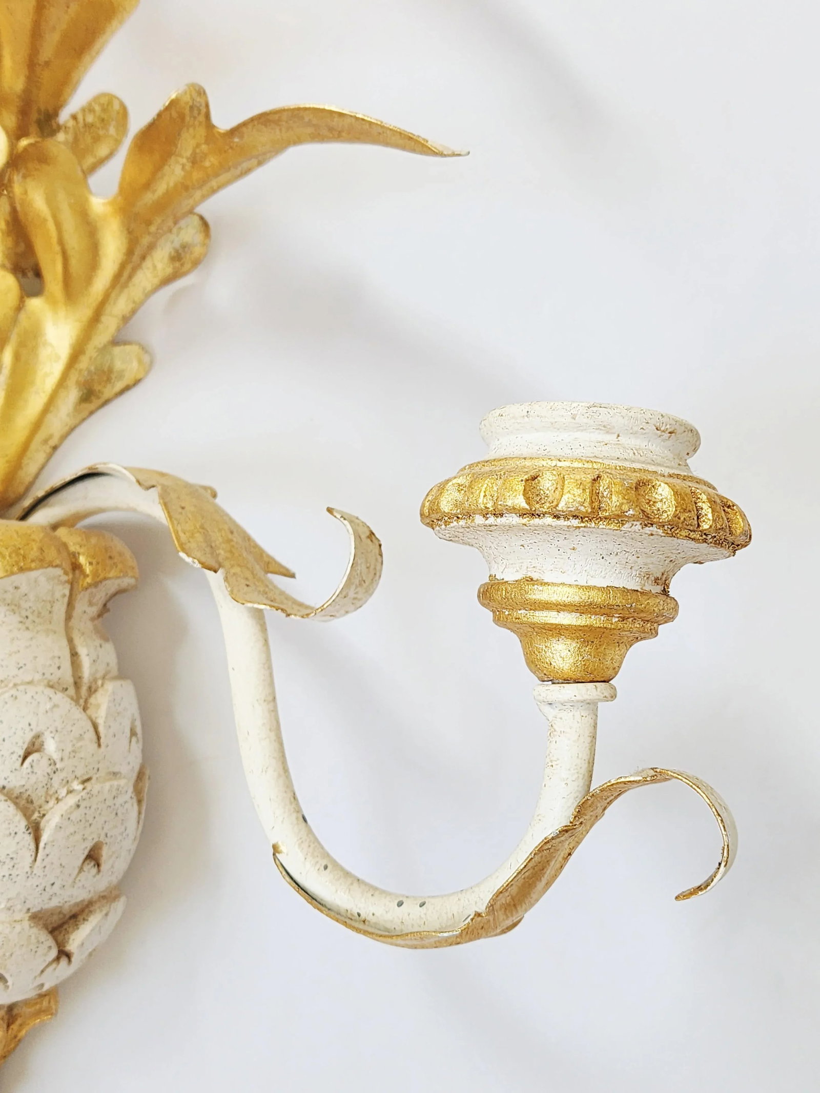 Vintage Italian Giltwood & Tole Pineapple Candle Wall Sconces - 8