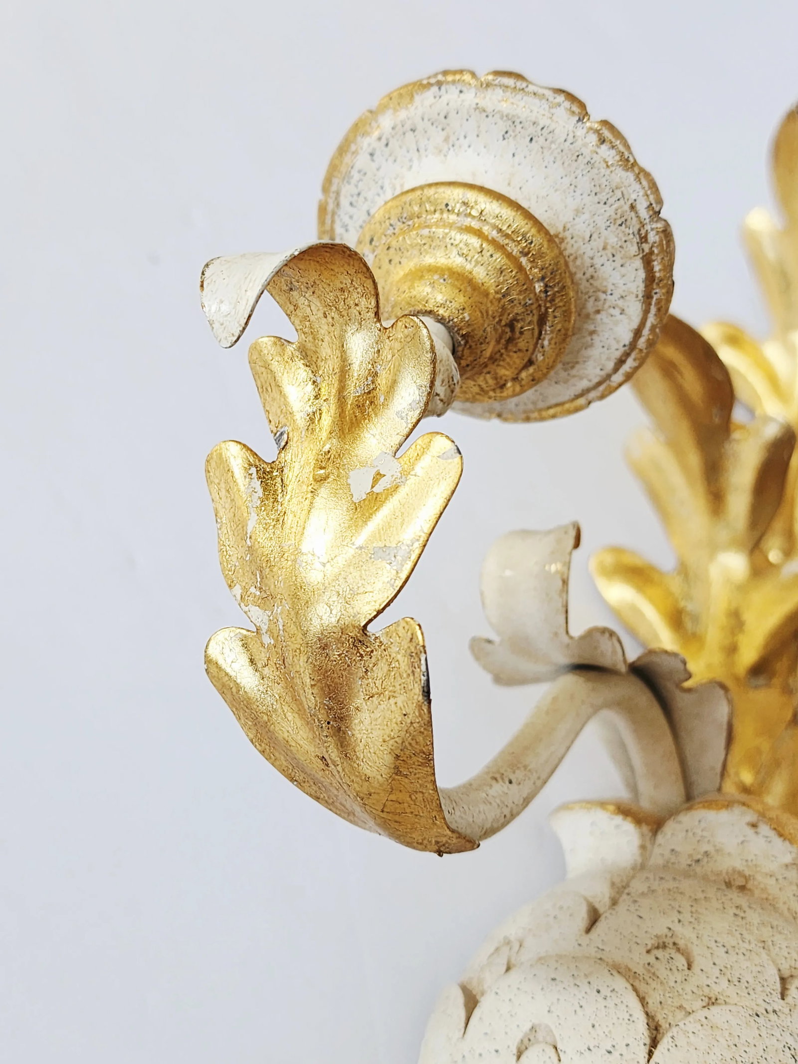 Vintage Italian Giltwood & Tole Pineapple Candle Wall Sconces - 9
