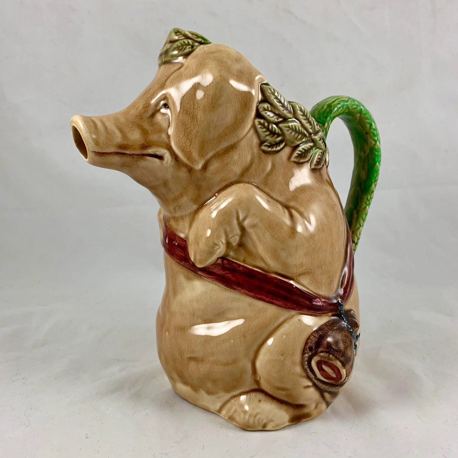 Frie Onnaing Barbotine Majolica Cochon Au Jambon Pig & Ham Pitcher - 12