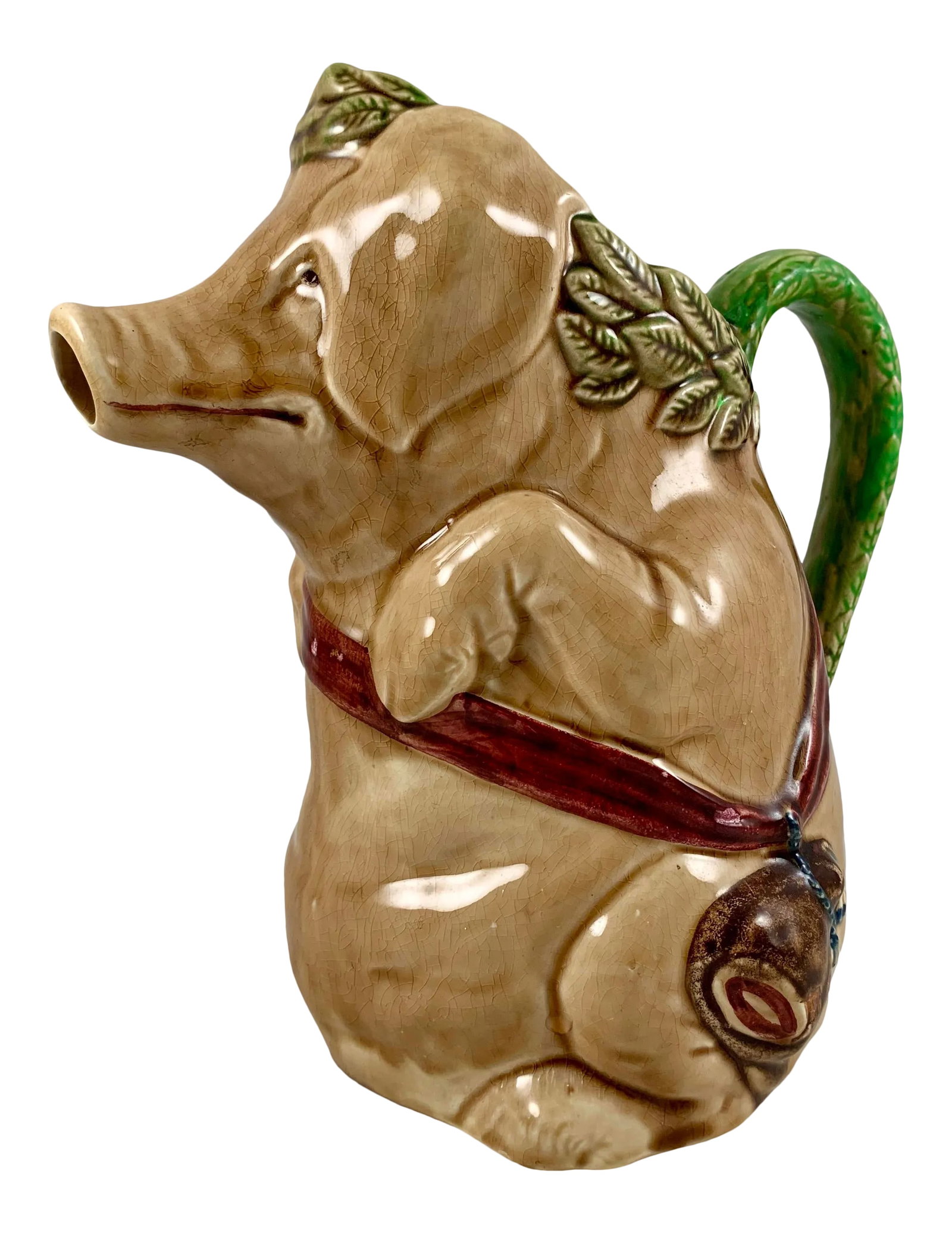 Frie Onnaing Barbotine Majolica Cochon Au Jambon Pig & Ham Pitcher (1 of 12)