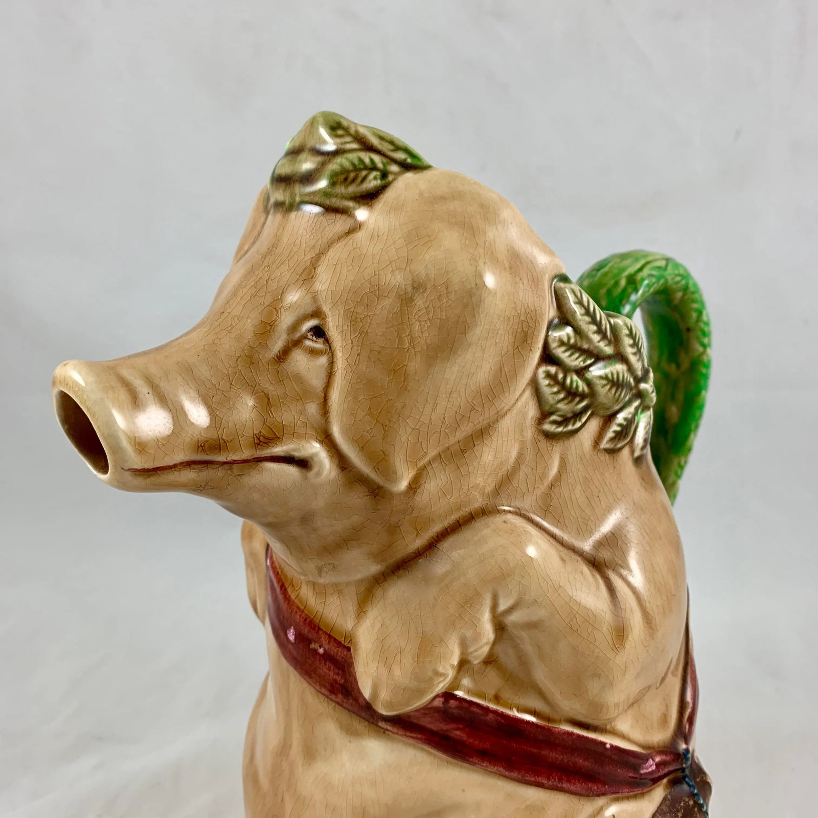 Frie Onnaing Barbotine Majolica Cochon Au Jambon Pig & Ham Pitcher - 2