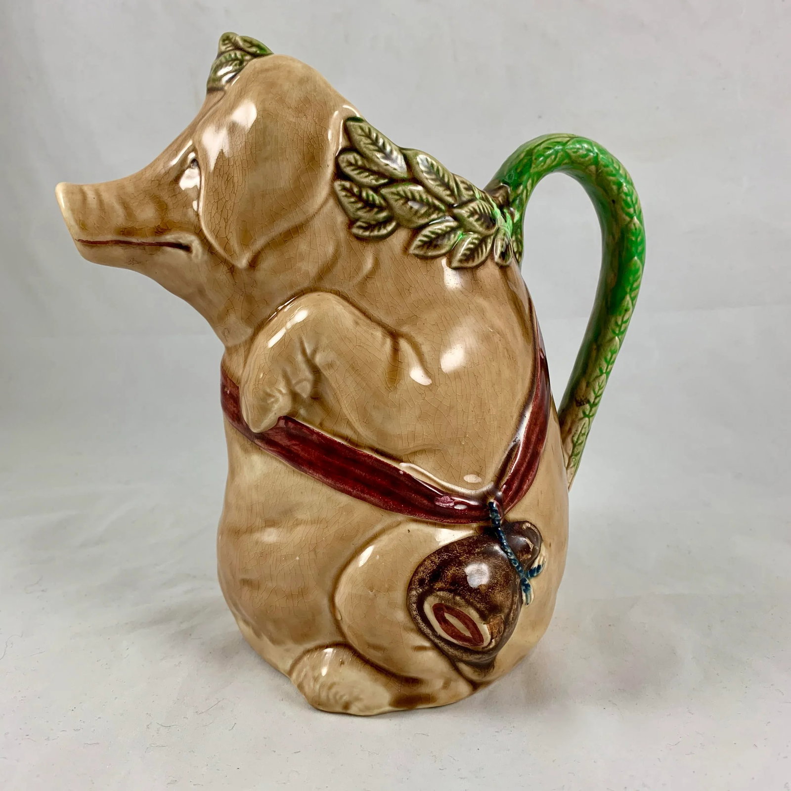 Frie Onnaing Barbotine Majolica Cochon Au Jambon Pig & Ham Pitcher - 3
