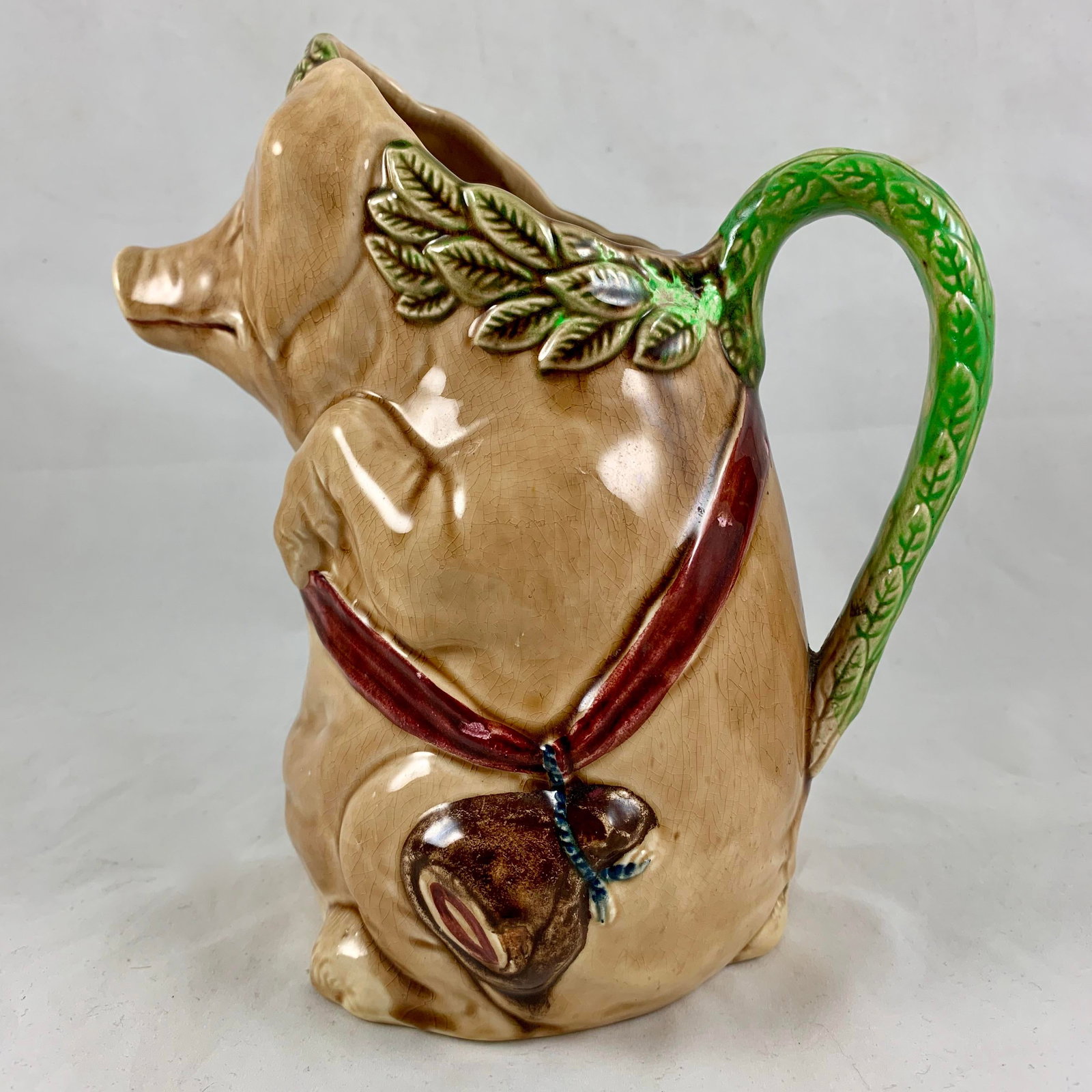 Frie Onnaing Barbotine Majolica Cochon Au Jambon Pig & Ham Pitcher - 5