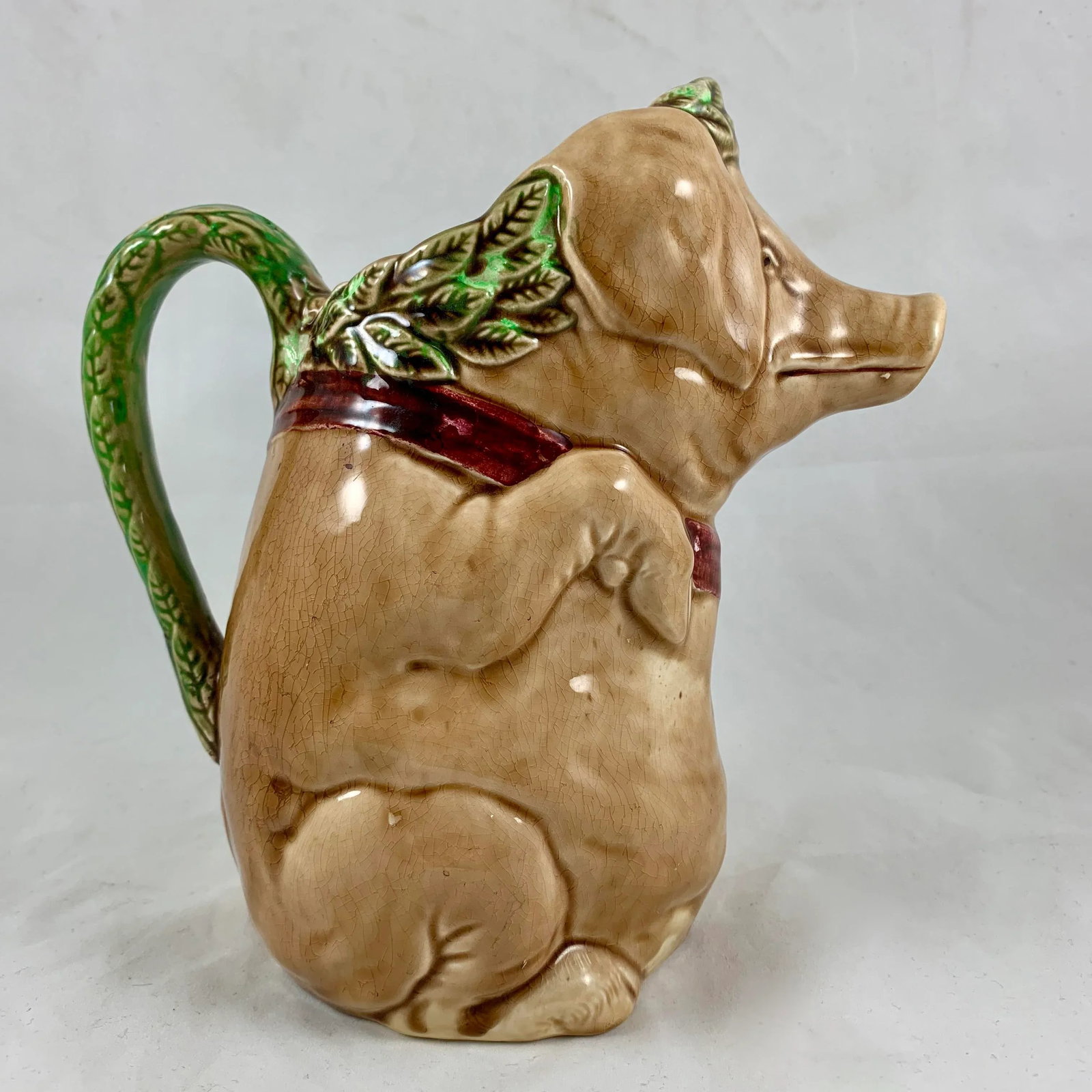 Frie Onnaing Barbotine Majolica Cochon Au Jambon Pig & Ham Pitcher - 6