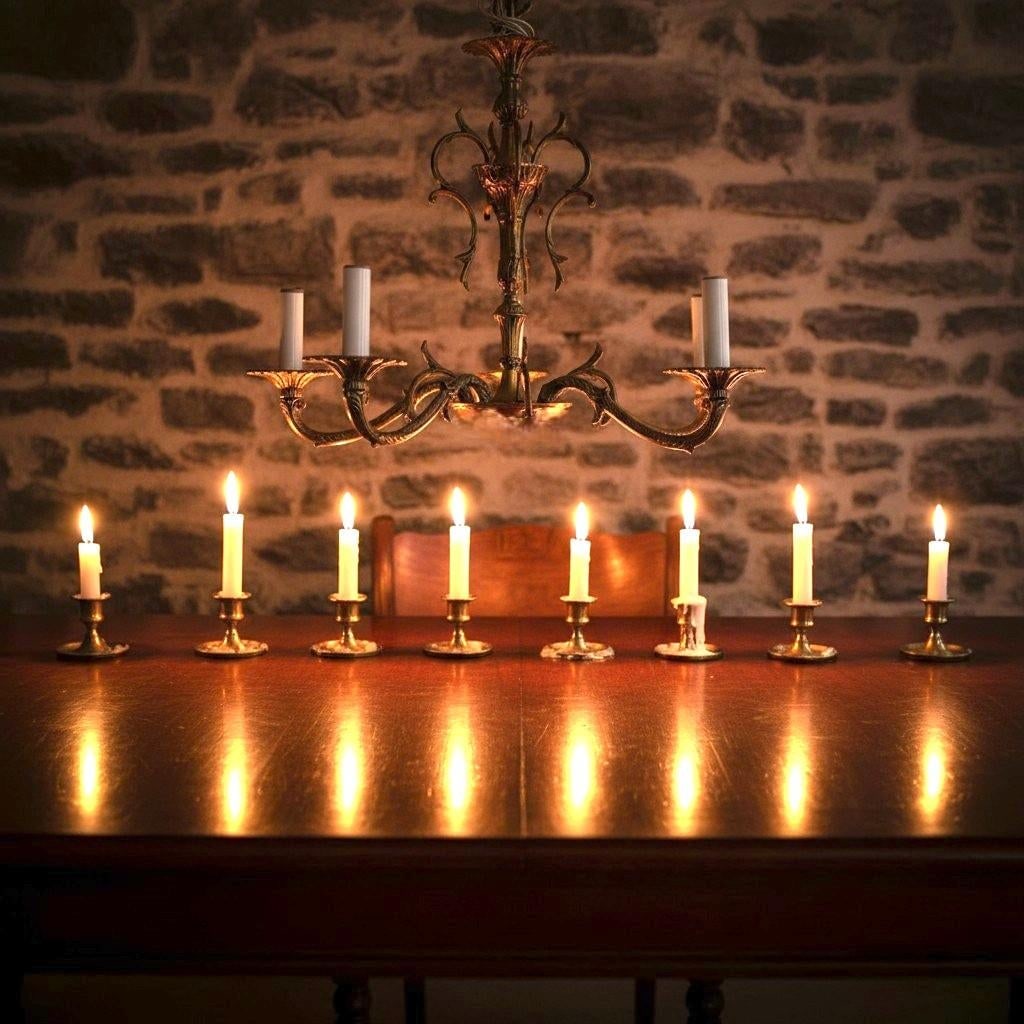 Vintage Hollywood Regency Brass Chandelier 5 Light-Gothic Spanish Revival-as Is - 11