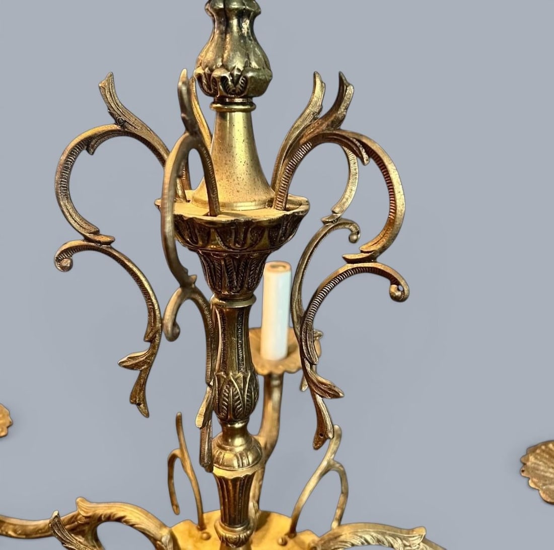 Vintage Hollywood Regency Brass Chandelier 5 Light-Gothic Spanish Revival-as Is - 6