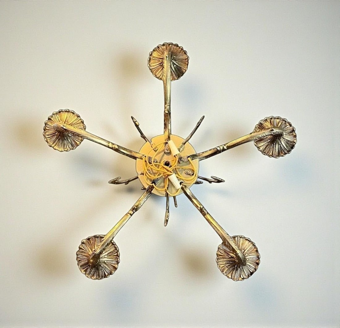 Vintage Hollywood Regency Brass Chandelier 5 Light-Gothic Spanish Revival-as Is - 7