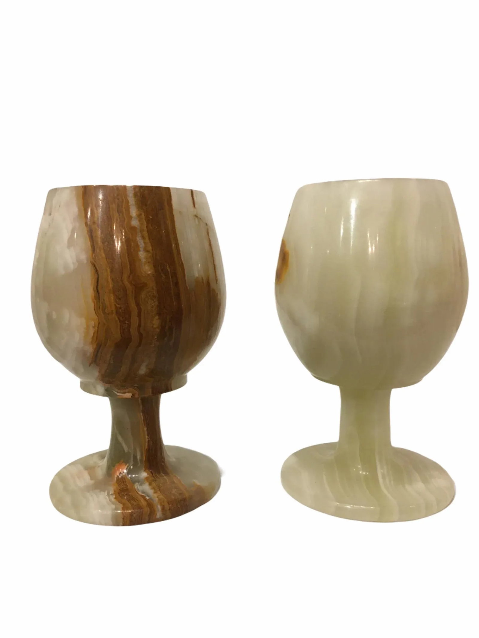 1940s Italian Mid-Century Carved Marble Decanter With Matching Goblets Wine Glass Set - 3 Pieces - 3