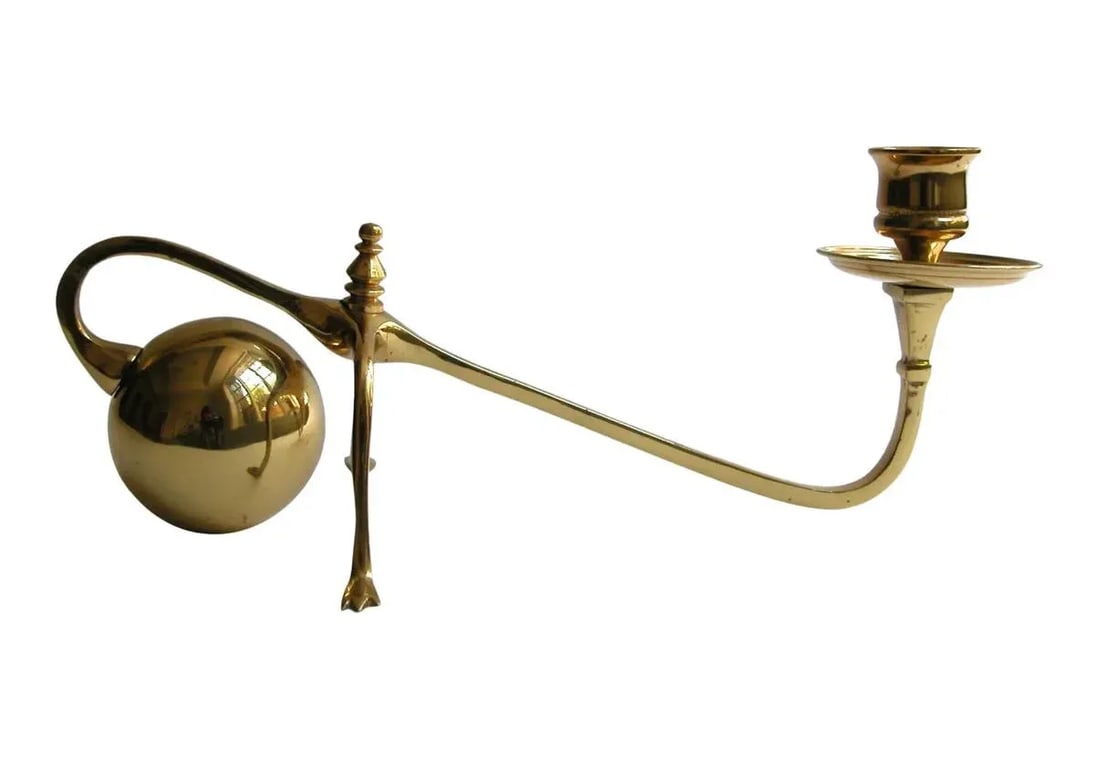 1960s w.a.s Benson Style English Arts and Crafts Brass Cannonball Candlestick Holder - 2