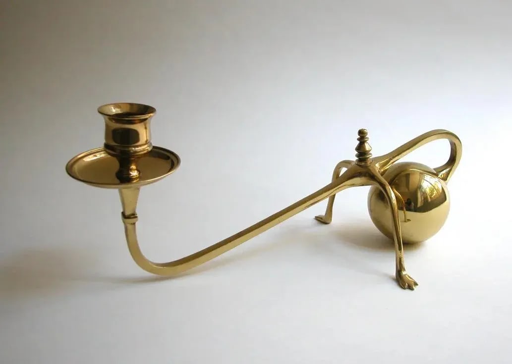 1960s w.a.s Benson Style English Arts and Crafts Brass Cannonball Candlestick Holder - 3
