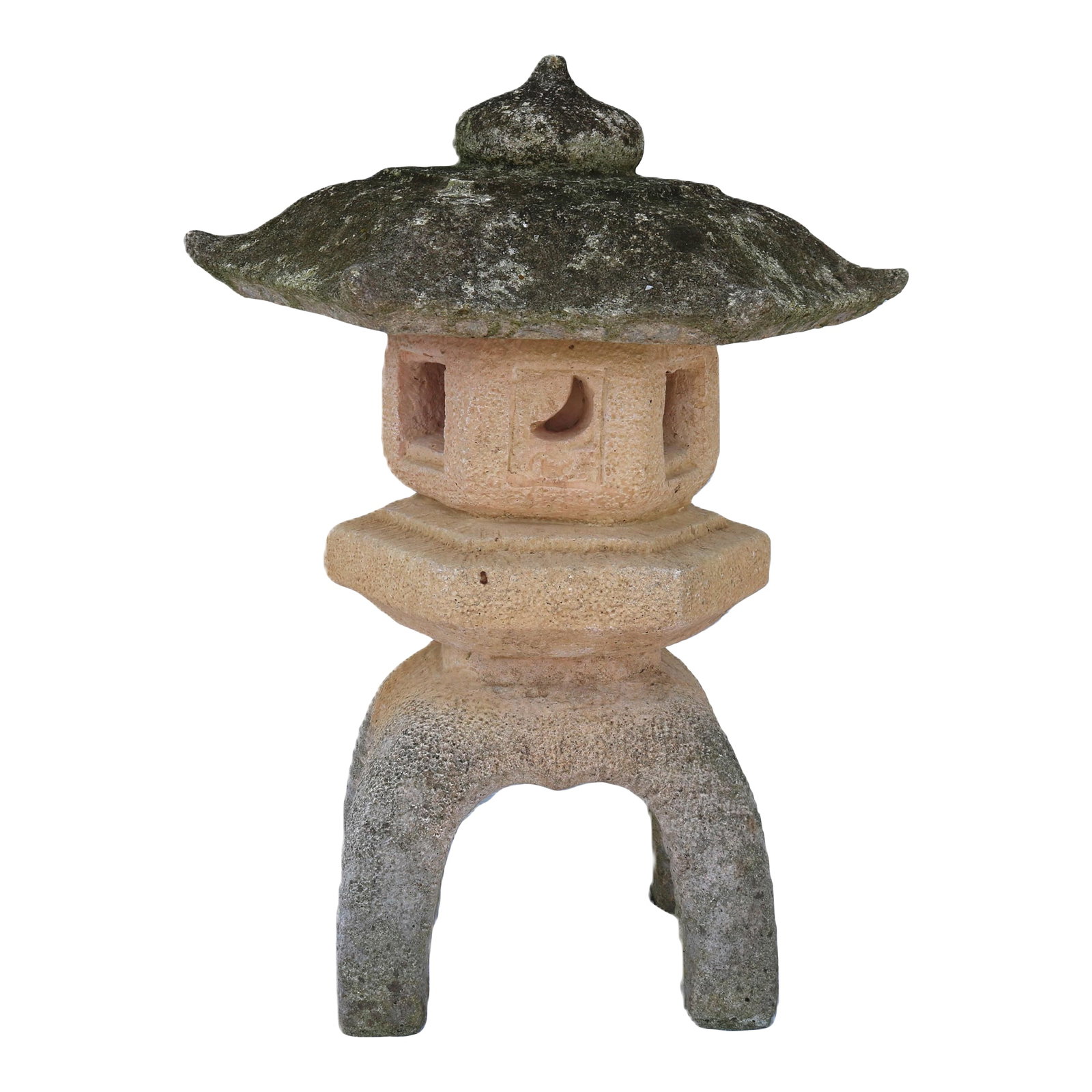 1998 Concrete 2 Piece Pagoda Garden Statue: Nice garden pagoda with a paint washed body and garden patina roof. I love the flair and finial on the roof. This will be a nice architectural focal point in your garden. Body-12" tall, 7.25" deep
