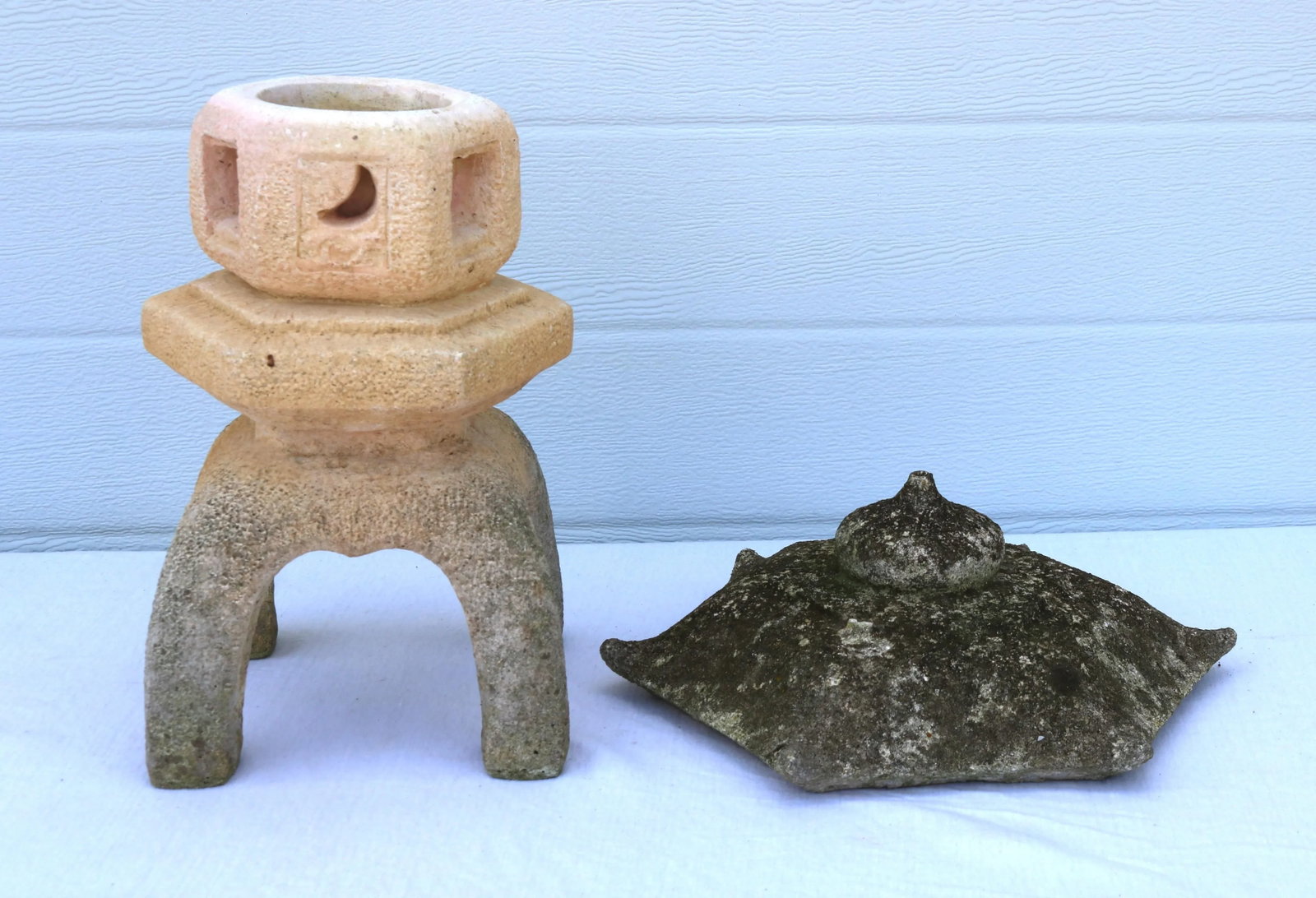 1998 Concrete 2 Piece Pagoda Garden Statue - 2