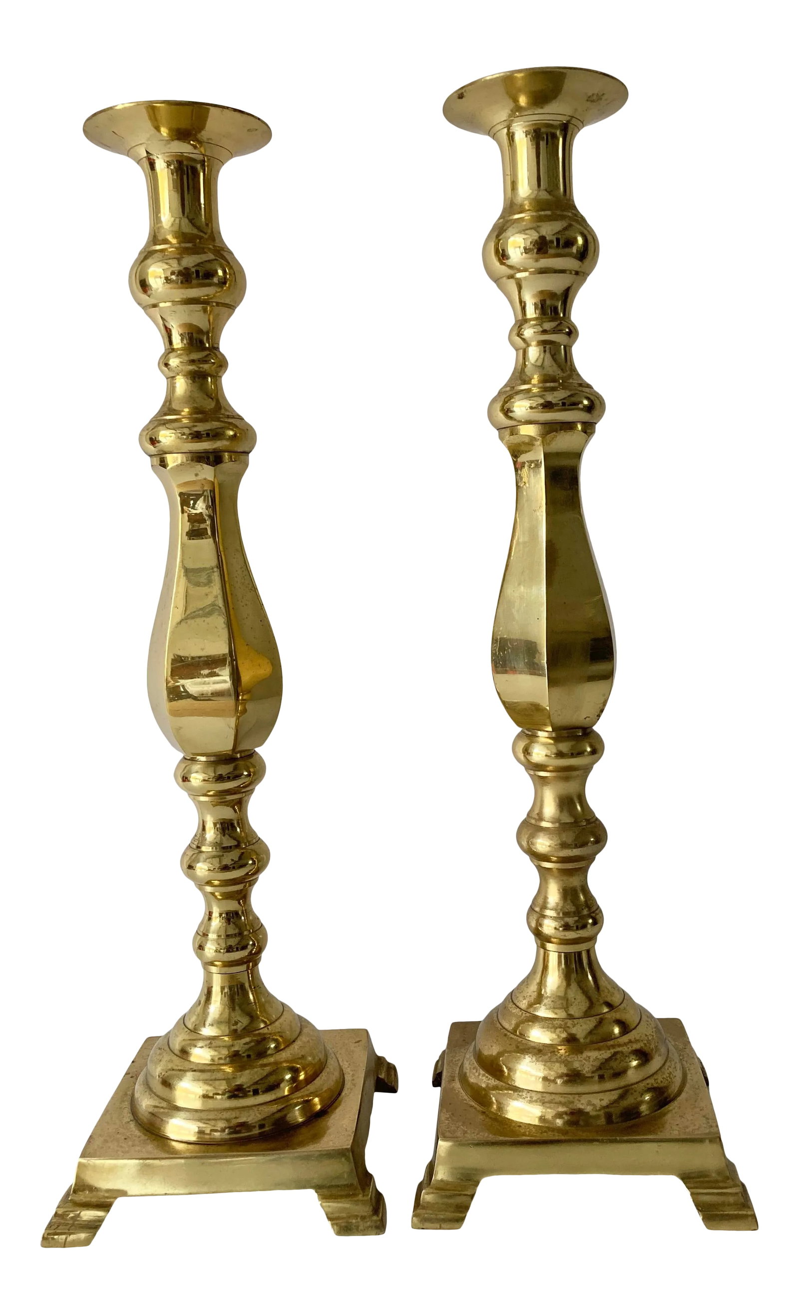 Gothic Style Monolithic Brass Candle Sticks (2) Pair (1 of 7)