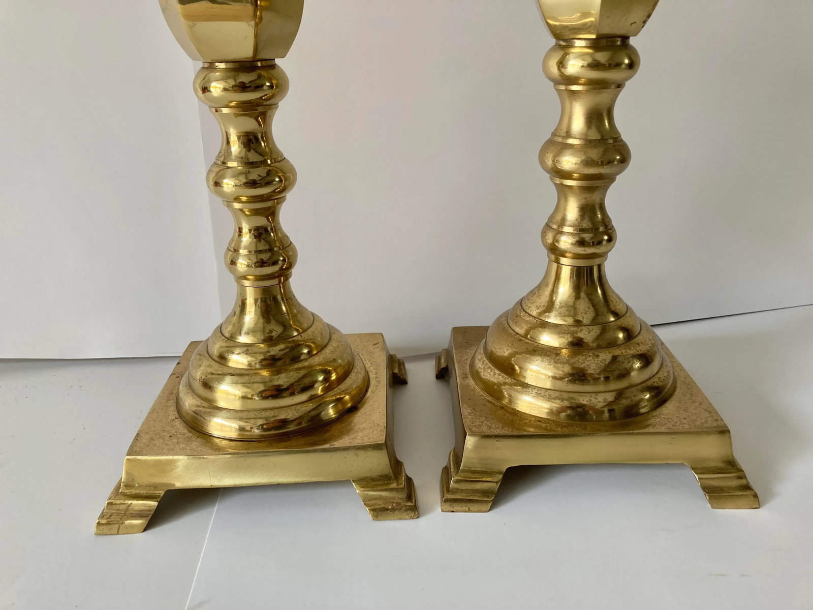 Gothic Style Monolithic Brass Candle Sticks (2) Pair - 3