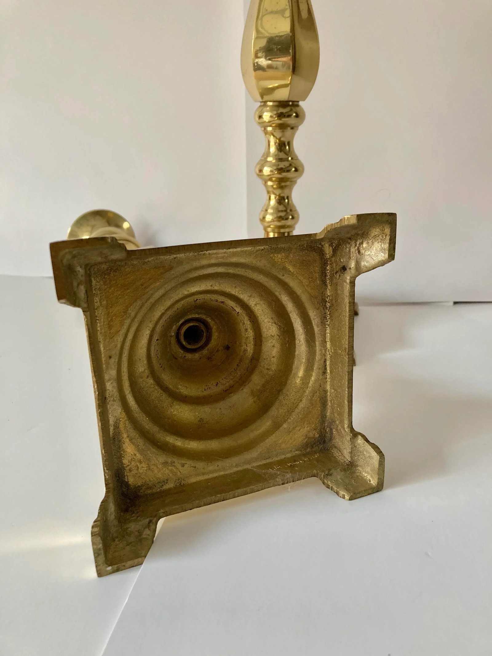 Gothic Style Monolithic Brass Candle Sticks (2) Pair - 5