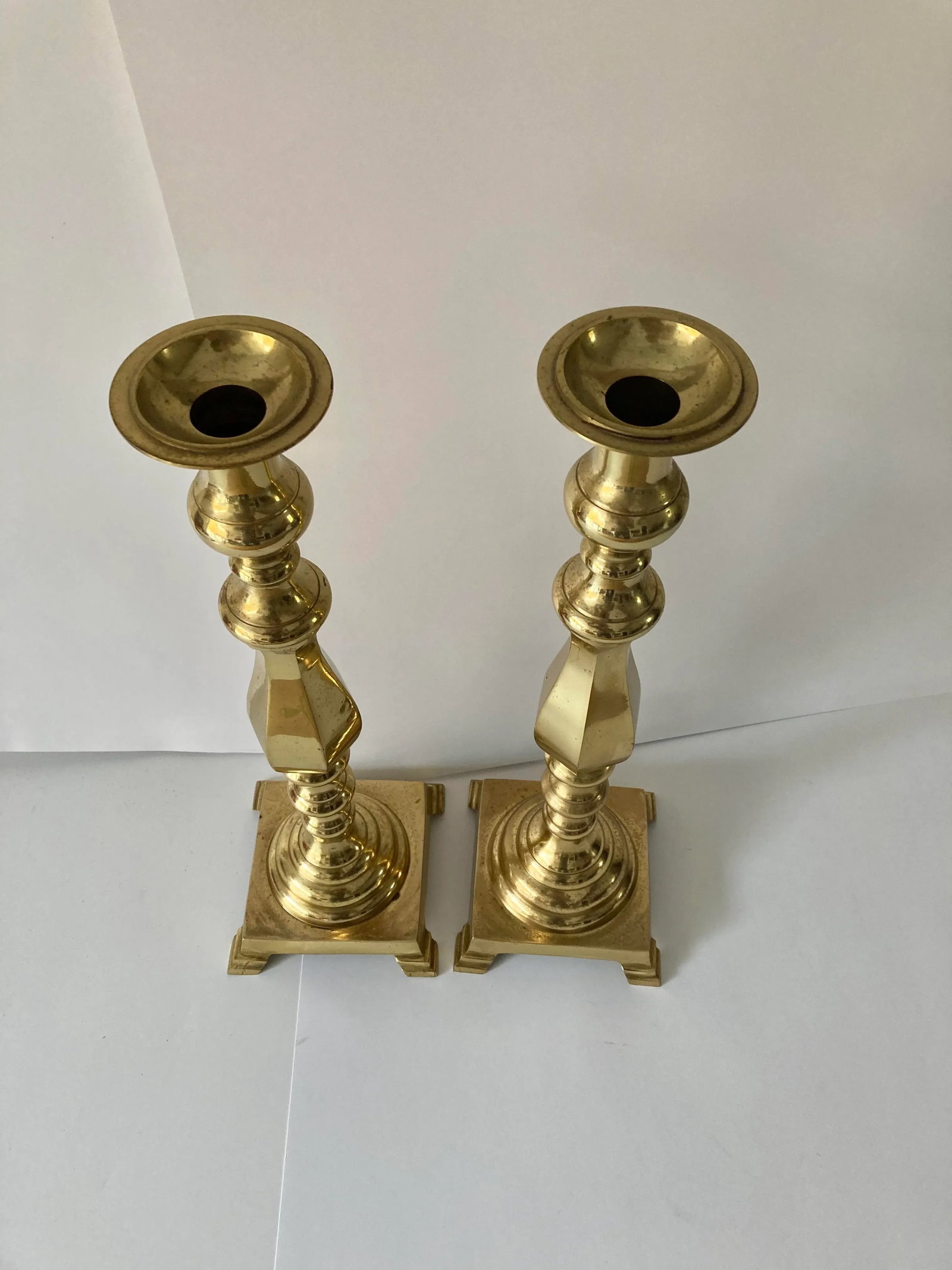 Gothic Style Monolithic Brass Candle Sticks (2) Pair - 6
