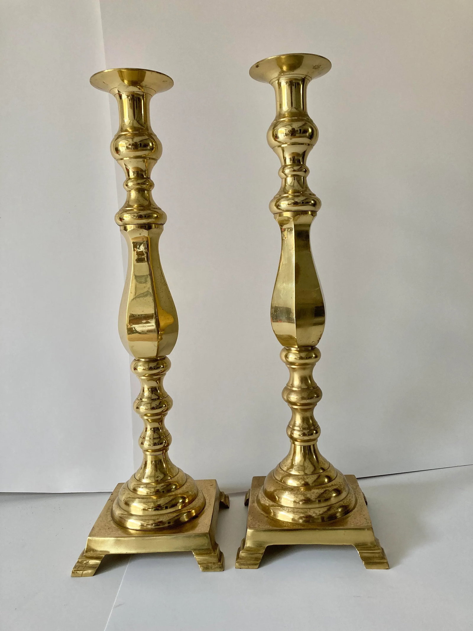 Gothic Style Monolithic Brass Candle Sticks (2) Pair - 7