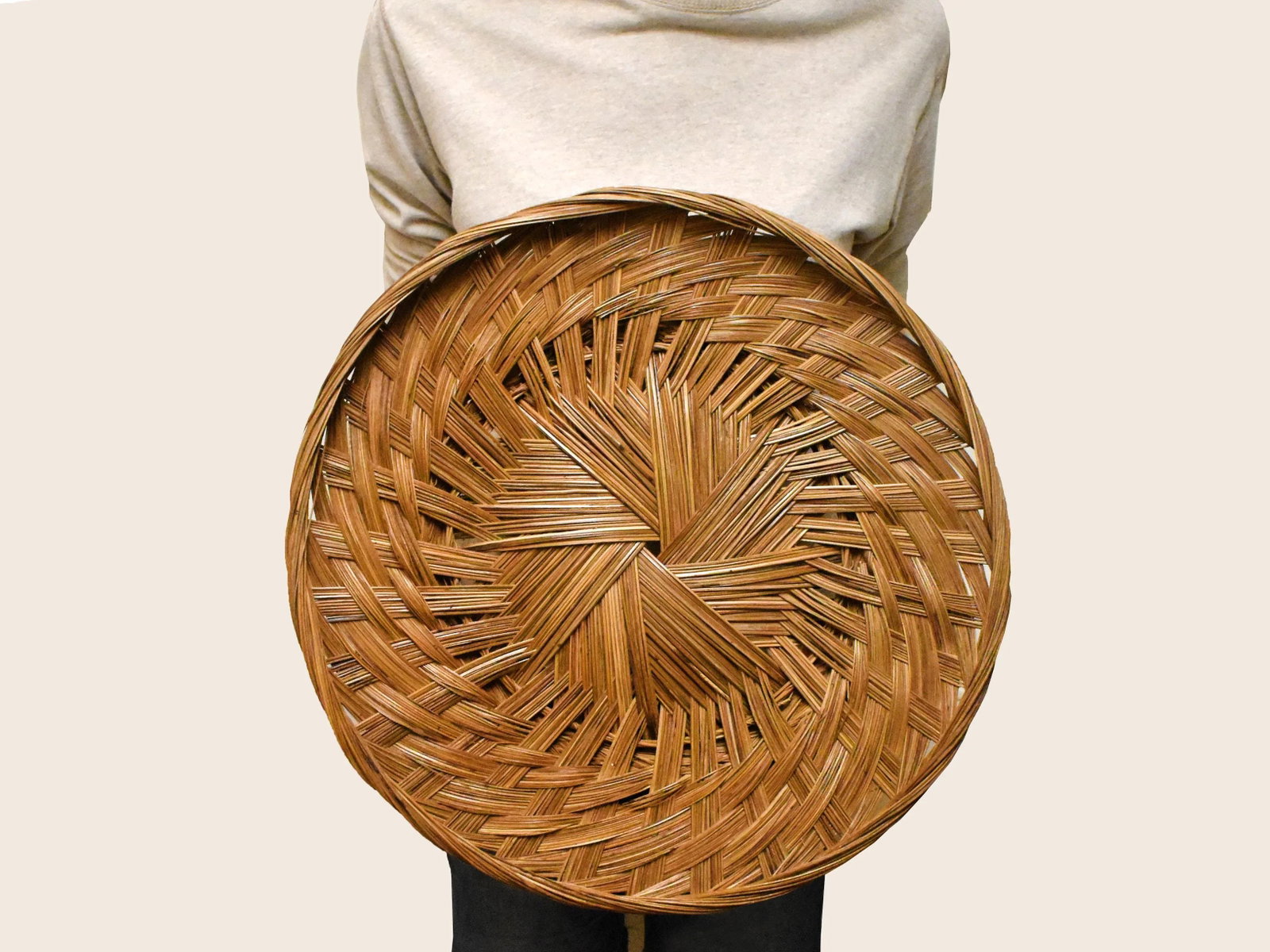 Hand Woven Wicker Rattan Boho Wall Hanging Decor Round Basket - a Pair - 10