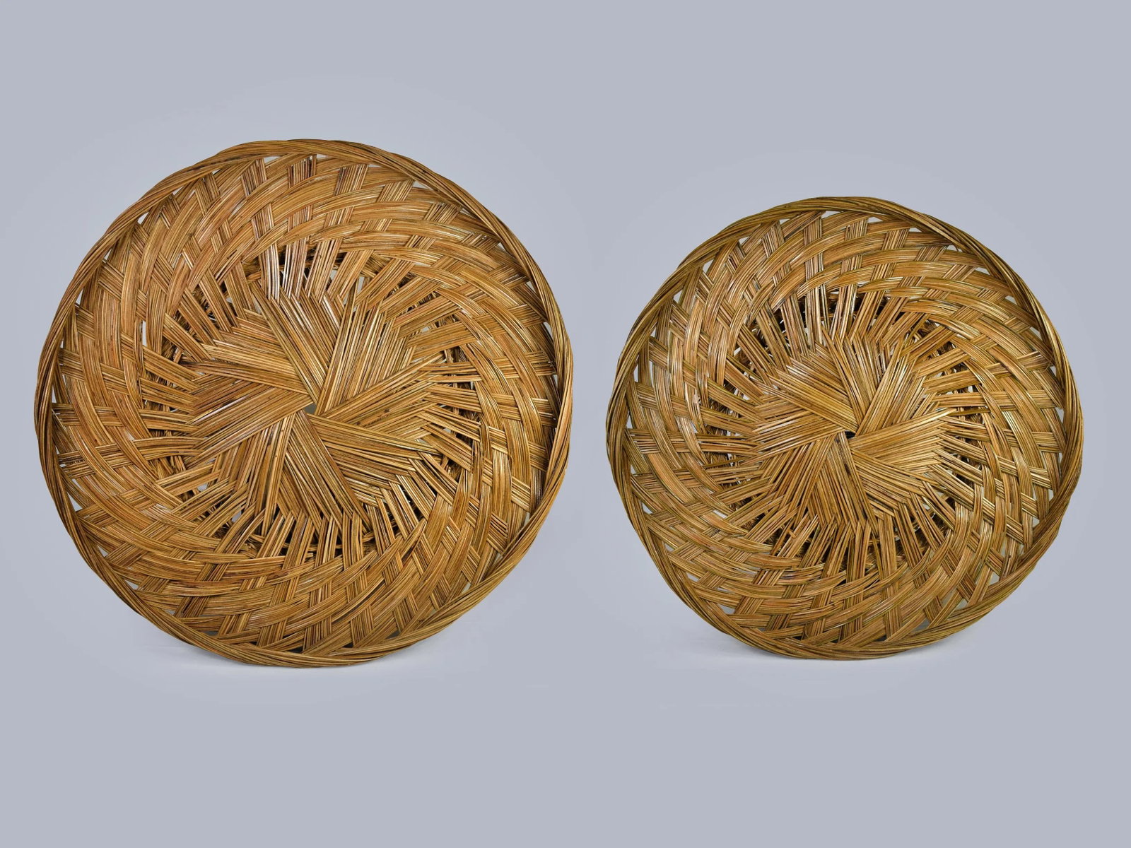 Hand Woven Wicker Rattan Boho Wall Hanging Decor Round Basket - a Pair - 9