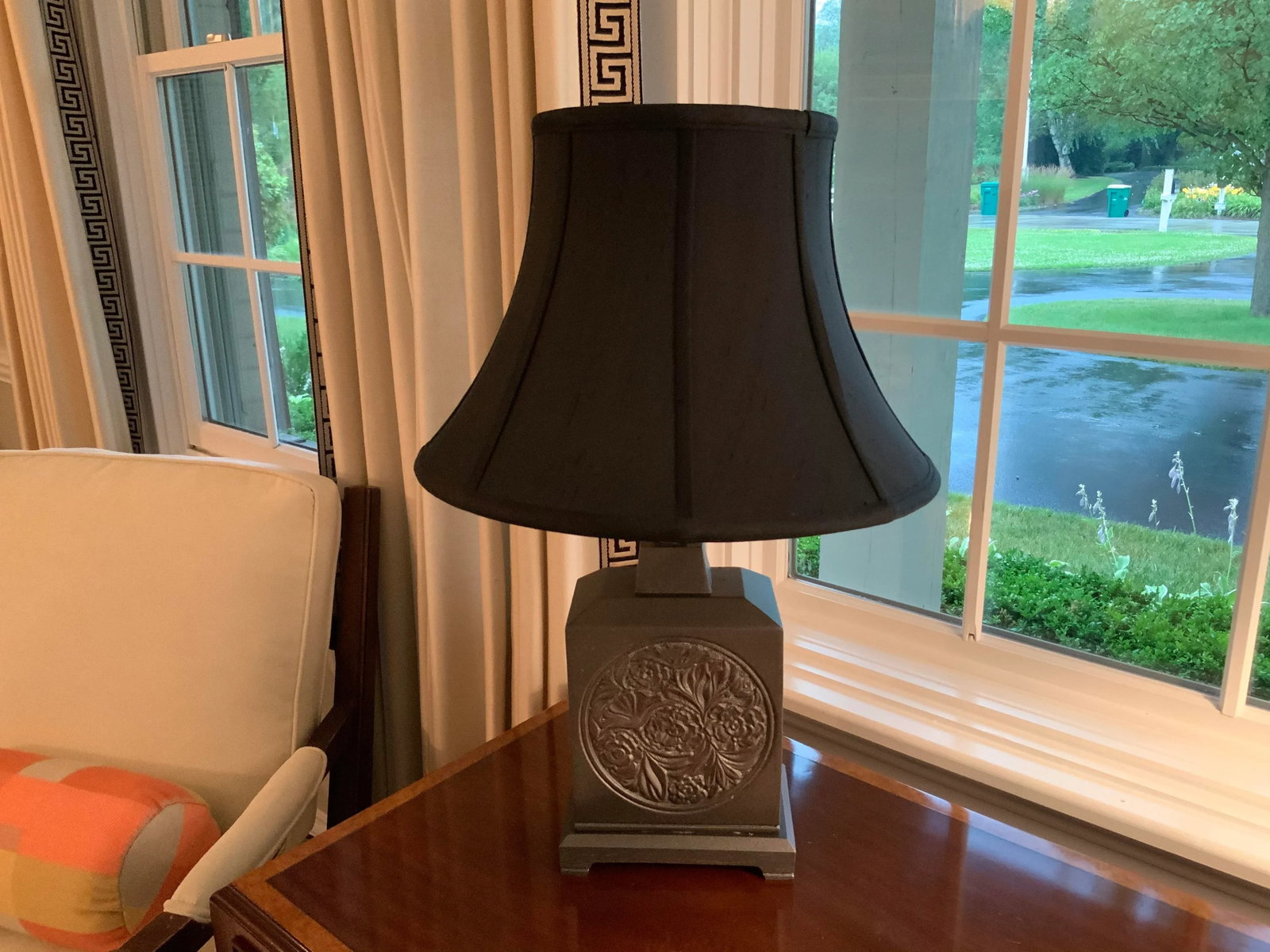 Vintage 1970s Chinese Gray Silver Painted Lamp - 2